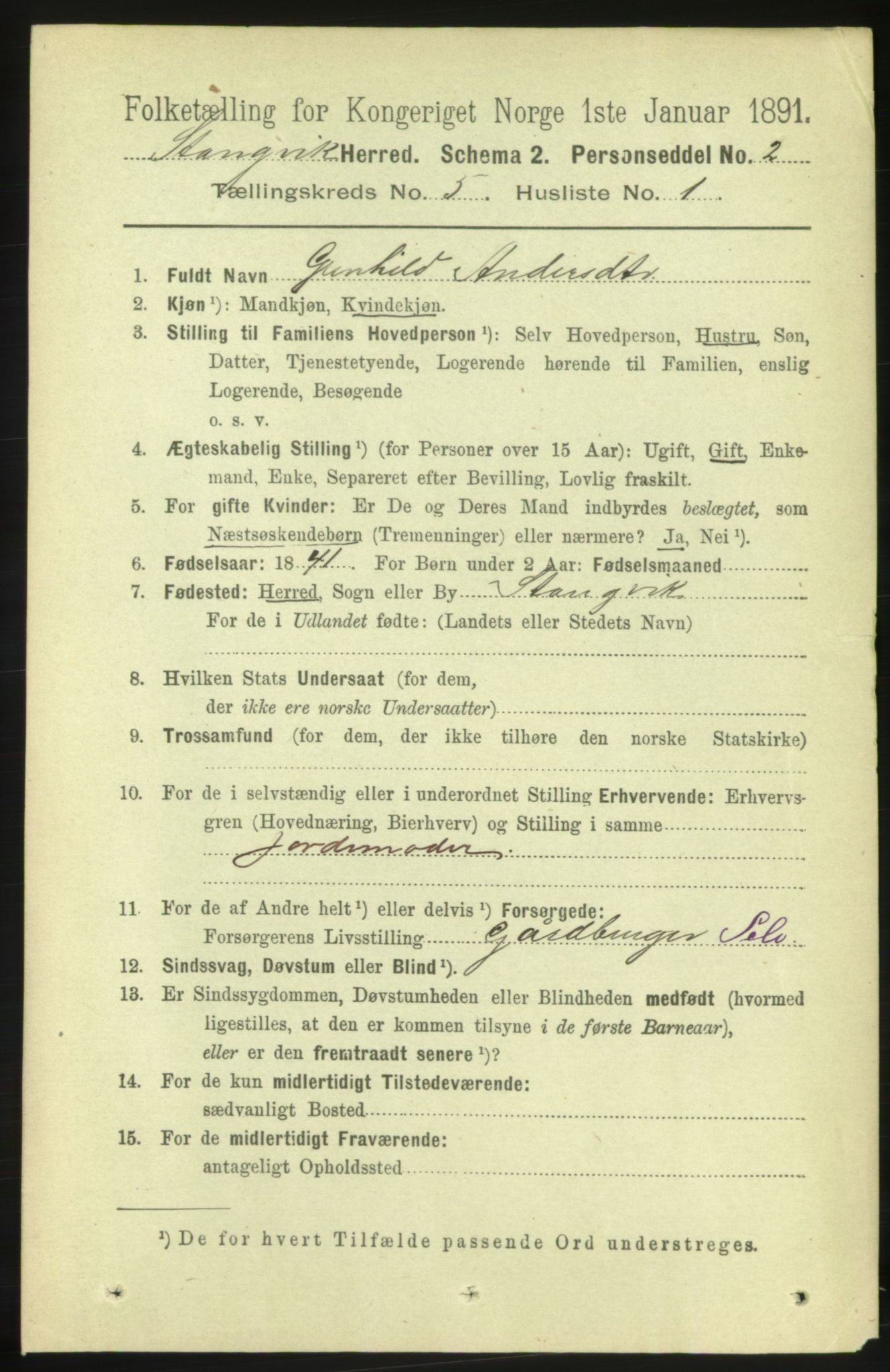 RA, 1891 census for 1564 Stangvik, 1891, p. 2047