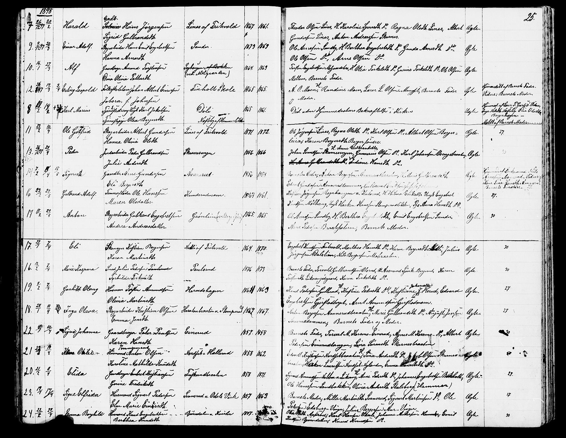 Sør-Odal prestekontor, AV/SAH-PREST-030/H/Ha/Hab/L0002: Parish register (copy) no. 2, 1895-1905, p. 25