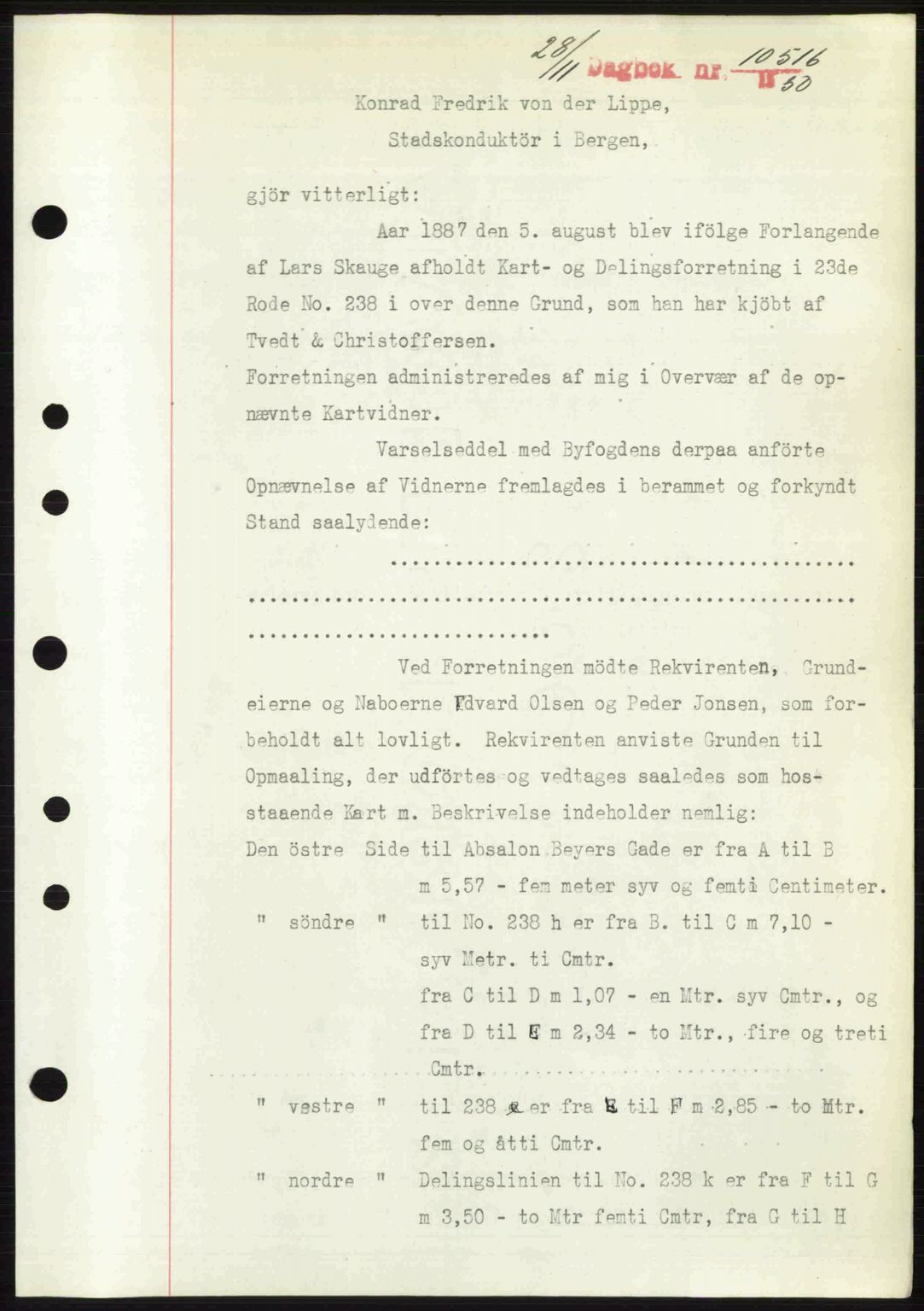 Byfogd og Byskriver i Bergen, SAB/A-3401/03/03Bc/L0034: Mortgage book no. A27-28, 1950-1950, Diary no: : 10516/1950