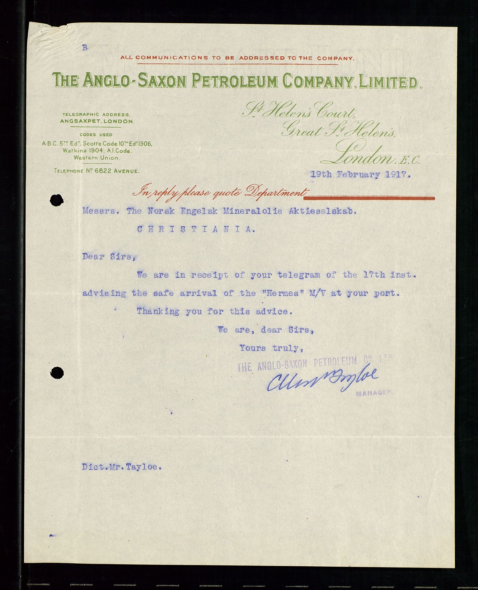 Pa 1521 - A/S Norske Shell, AV/SAST-A-101915/E/Ea/Eaa/L0001: Sjefskorrespondanse, 1917, p. 48