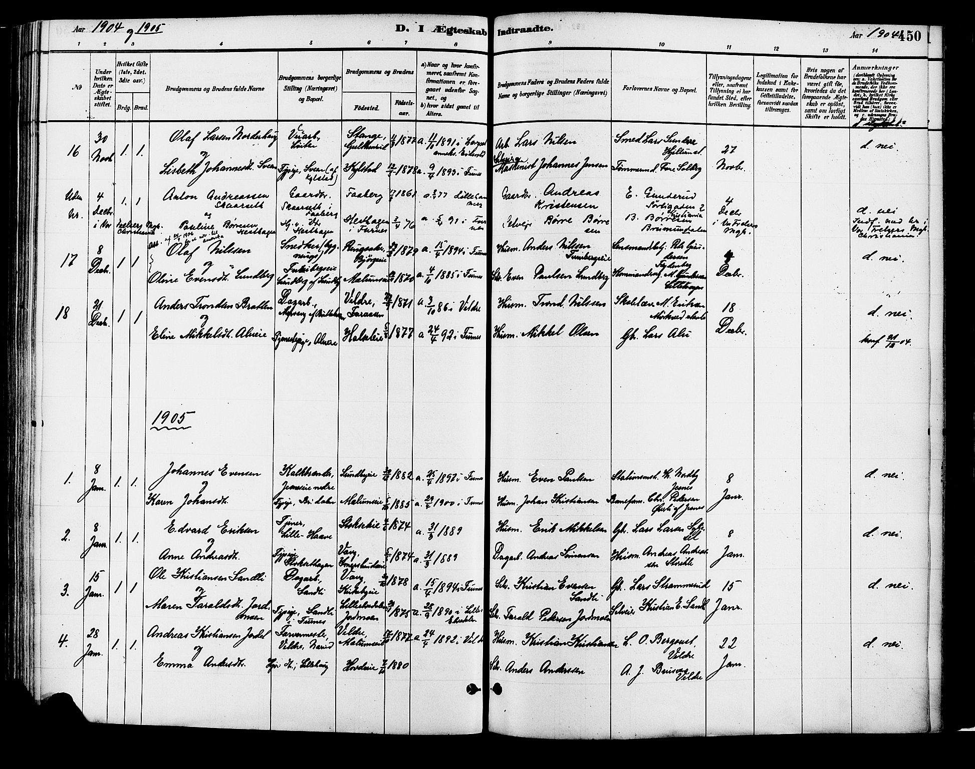 Vang prestekontor, Hedmark, SAH/PREST-008/H/Ha/Haa/L0018B: Parish register (official) no. 18B, 1880-1906, p. 450