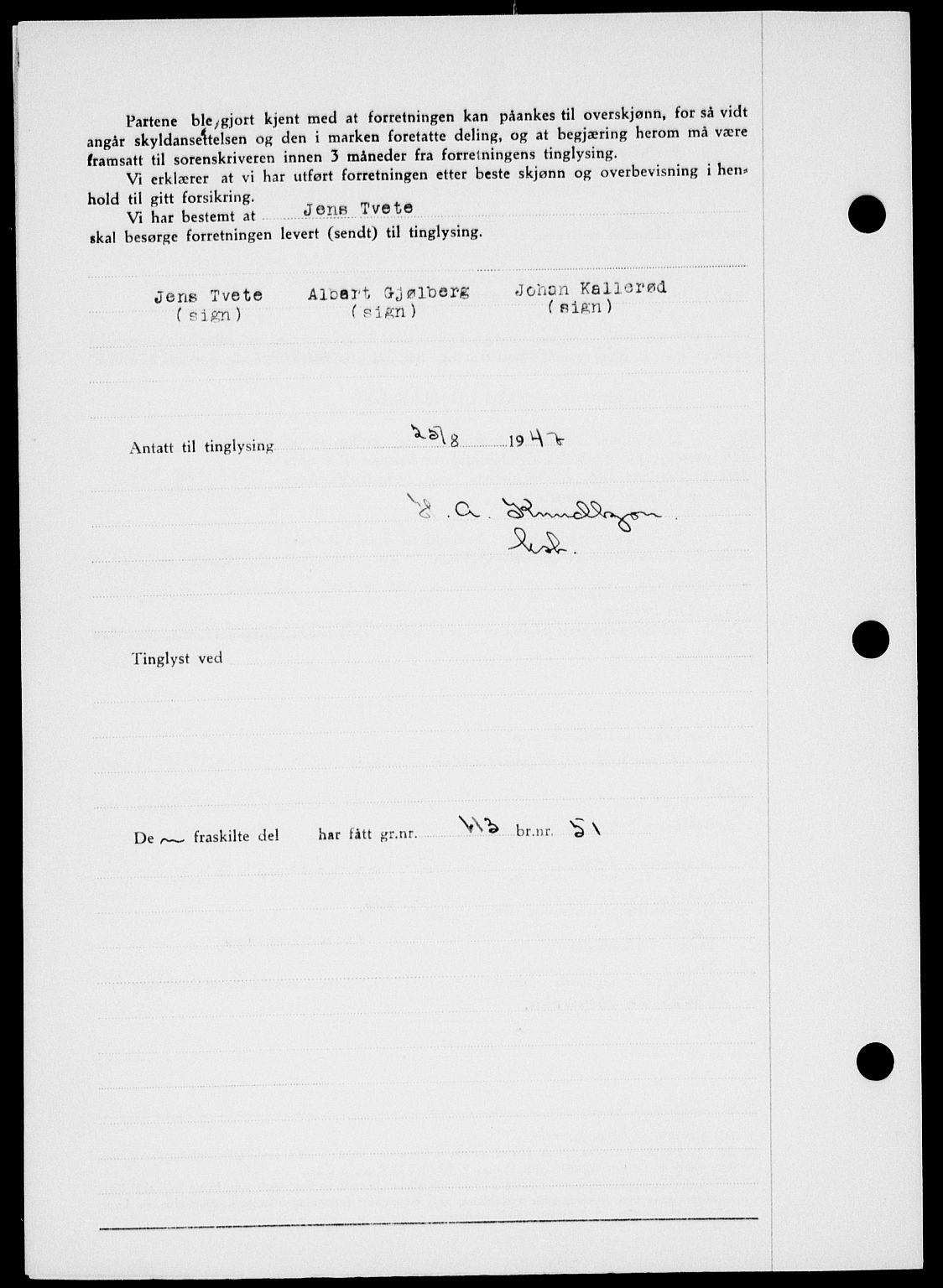 Onsøy sorenskriveri, SAO/A-10474/G/Ga/Gab/L0021: Mortgage book no. II A-21, 1947-1947, Diary no: : 2245/1947