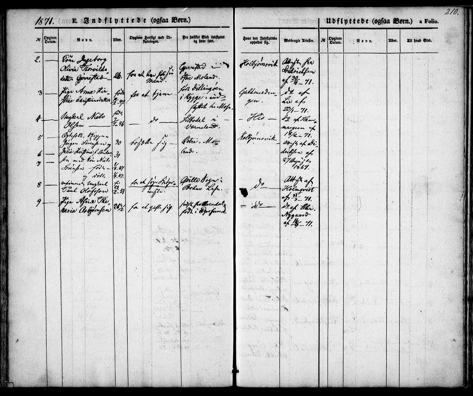 Hisøy sokneprestkontor, SAK/1111-0020/F/Fa/L0001: Parish register (official) no. A 1, 1849-1871, p. 210
