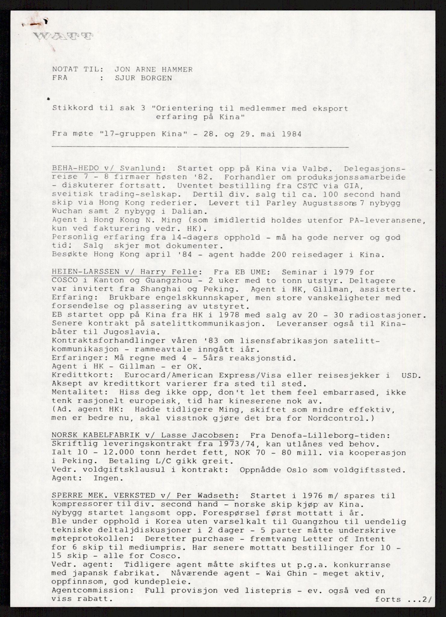 "17-Gruppen Kina", AV/RA-PA-1688/A/L0001: Møtereferater, 1979-1986, p. 125