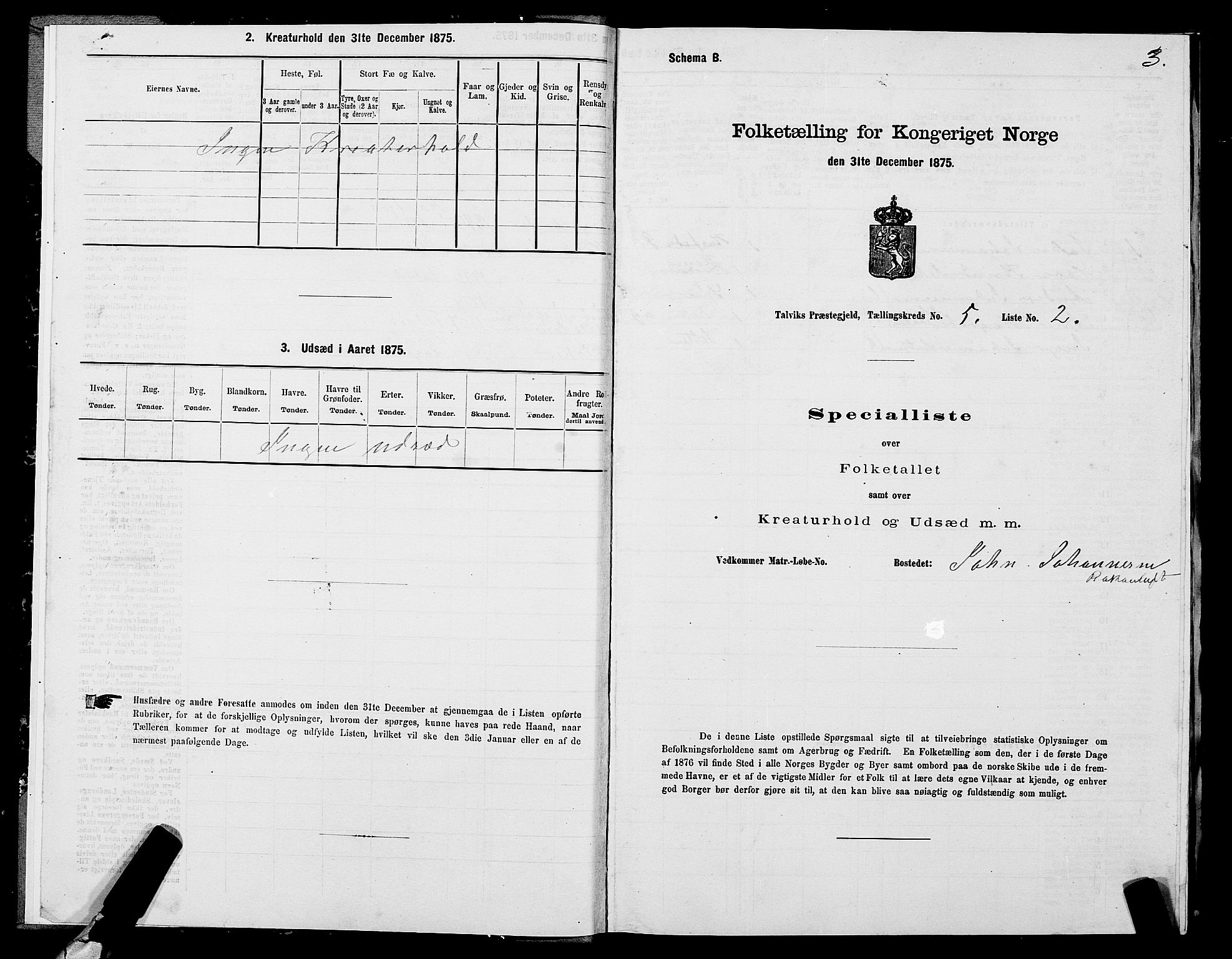 SATØ, 1875 census for 2013P Talvik, 1875, p. 3003