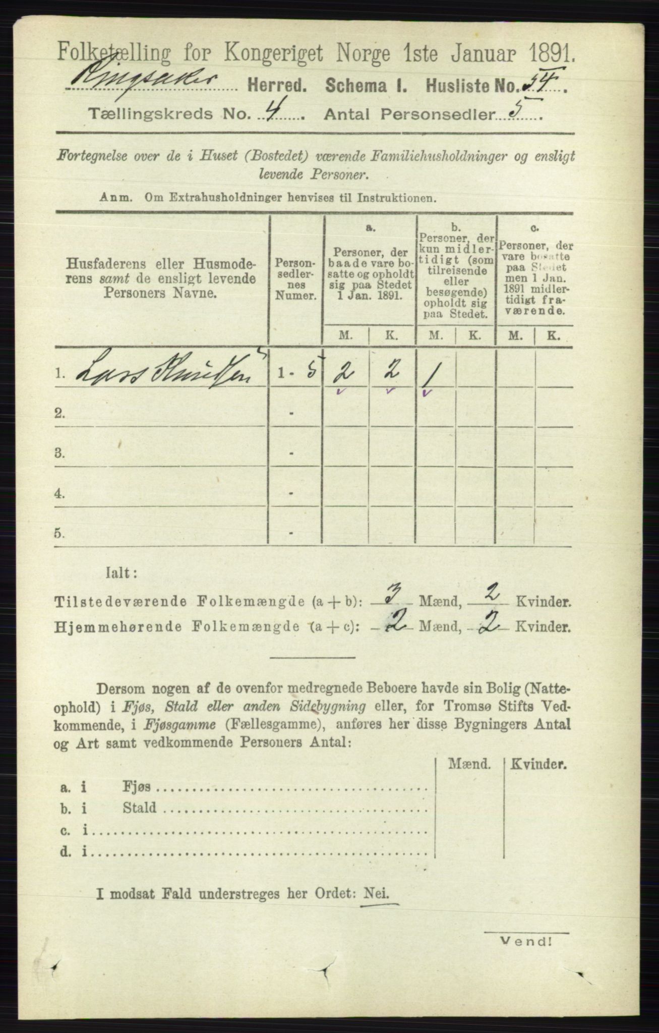 RA, 1891 census for 0412 Ringsaker, 1891, p. 1735
