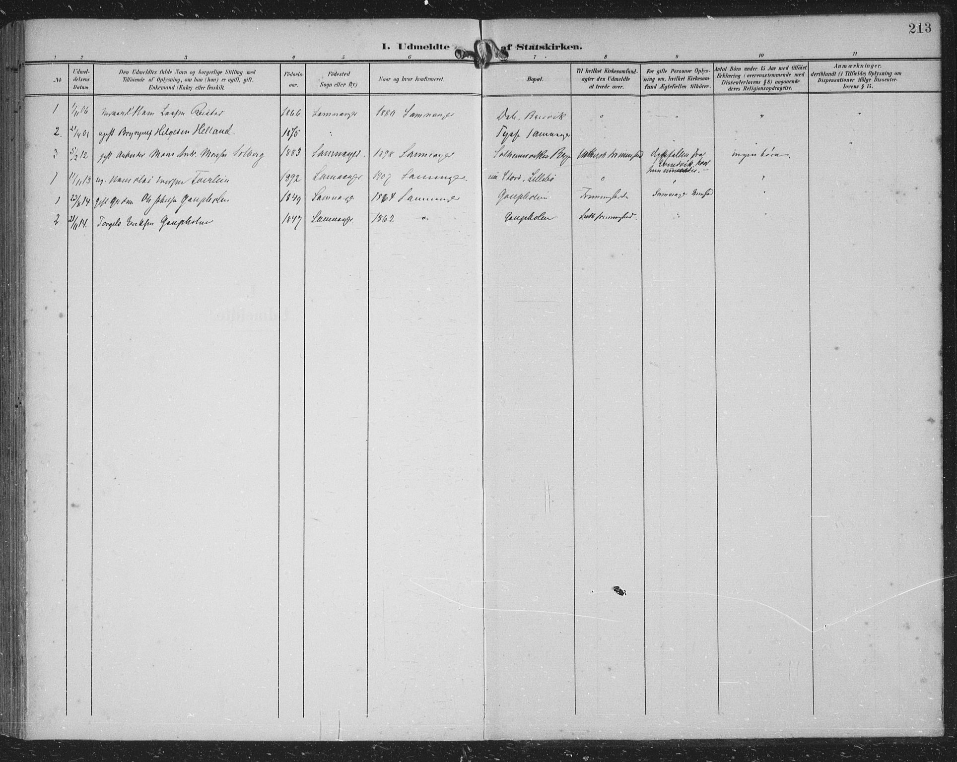 Samnanger Sokneprestembete, AV/SAB-A-77501/H/Haa: Parish register (official) no. A 2, 1902-1918, p. 213