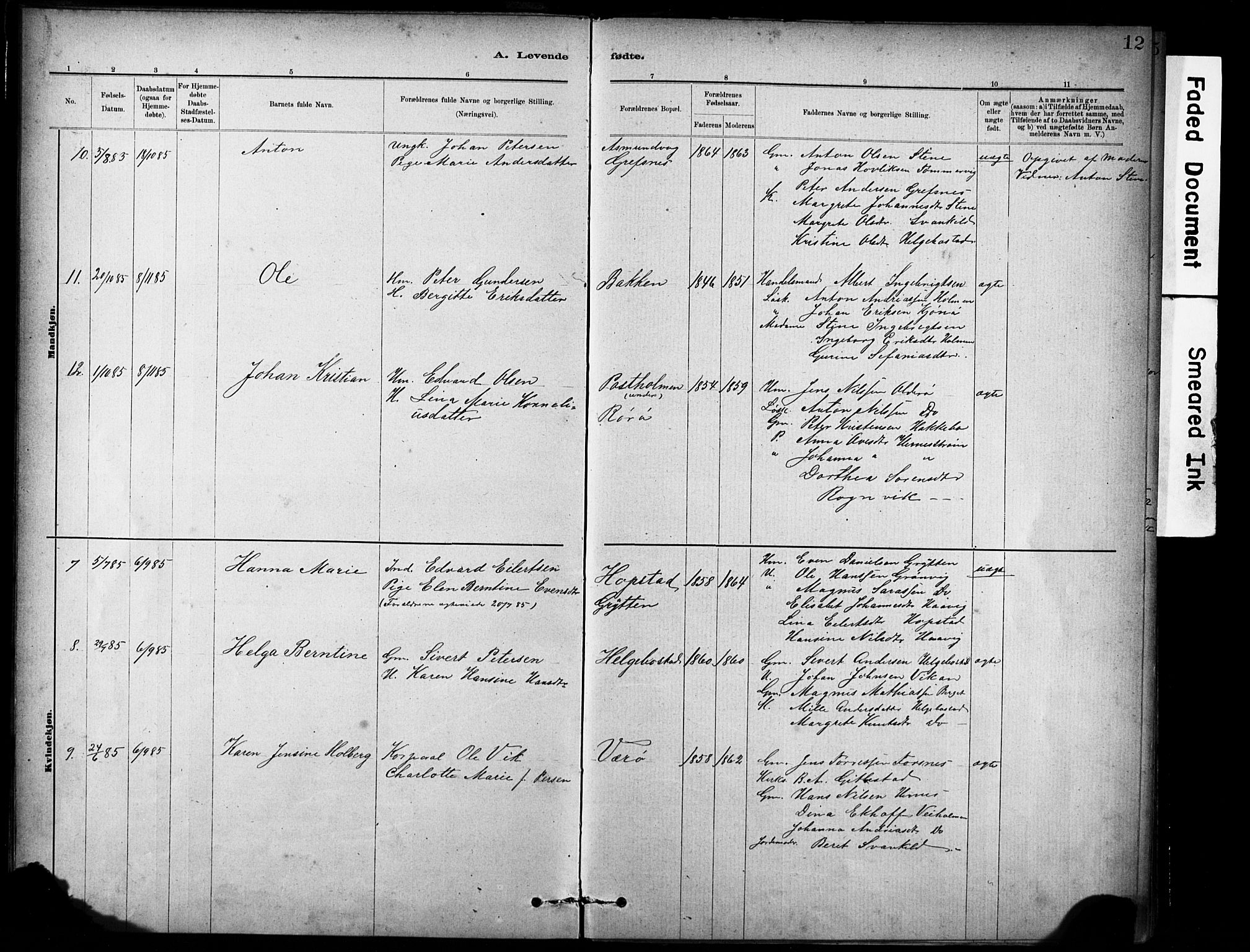 Ministerialprotokoller, klokkerbøker og fødselsregistre - Sør-Trøndelag, AV/SAT-A-1456/635/L0551: Parish register (official) no. 635A01, 1882-1899, p. 12