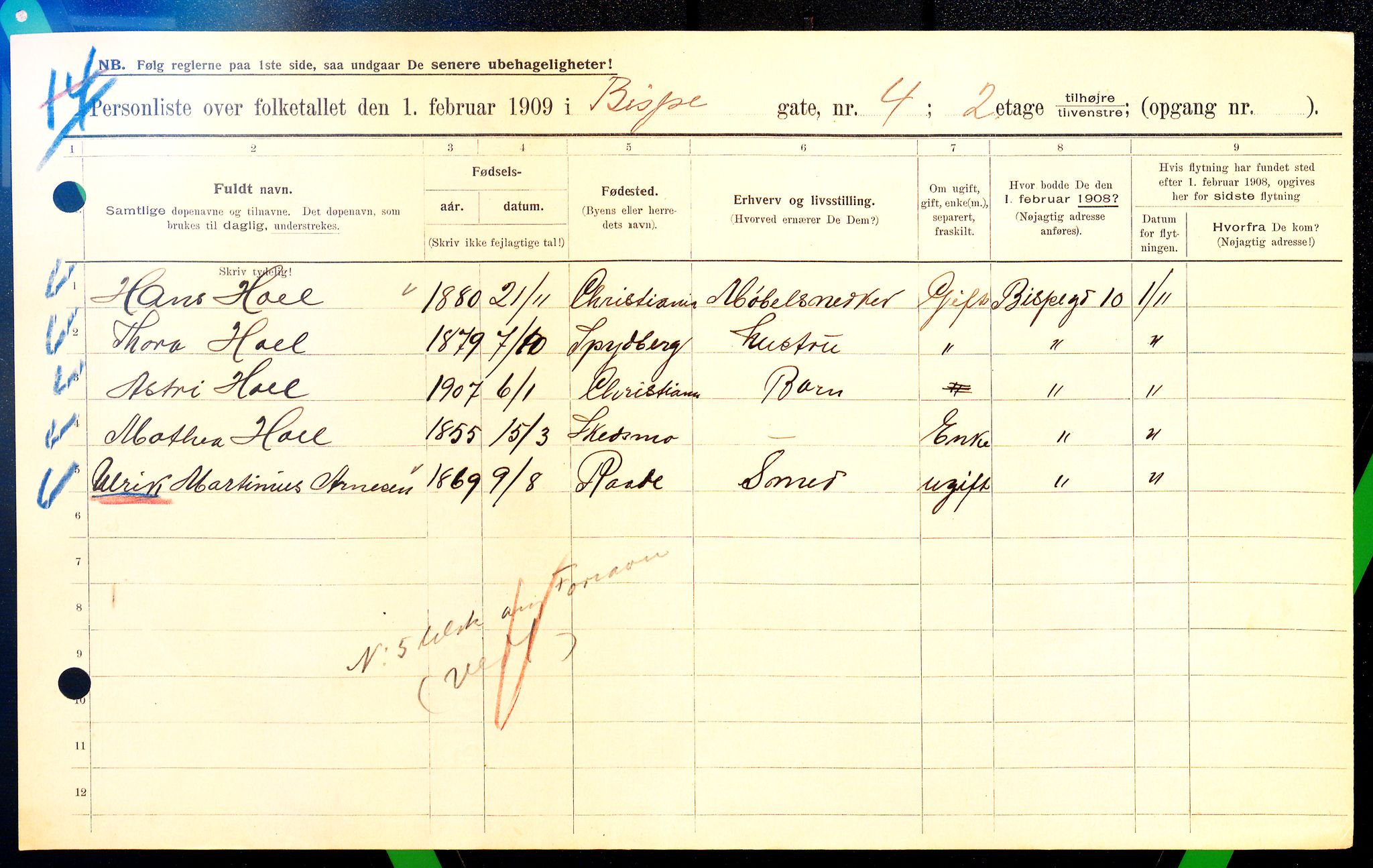 OBA, Municipal Census 1909 for Kristiania, 1909, p. 4826