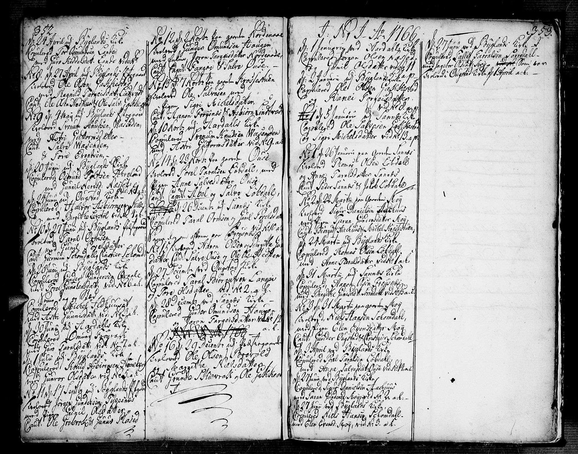 Bygland sokneprestkontor, AV/SAK-1111-0006/F/Fa/Fab/L0001: Parish register (official) no. A 1, 1725-1766, p. 352-353