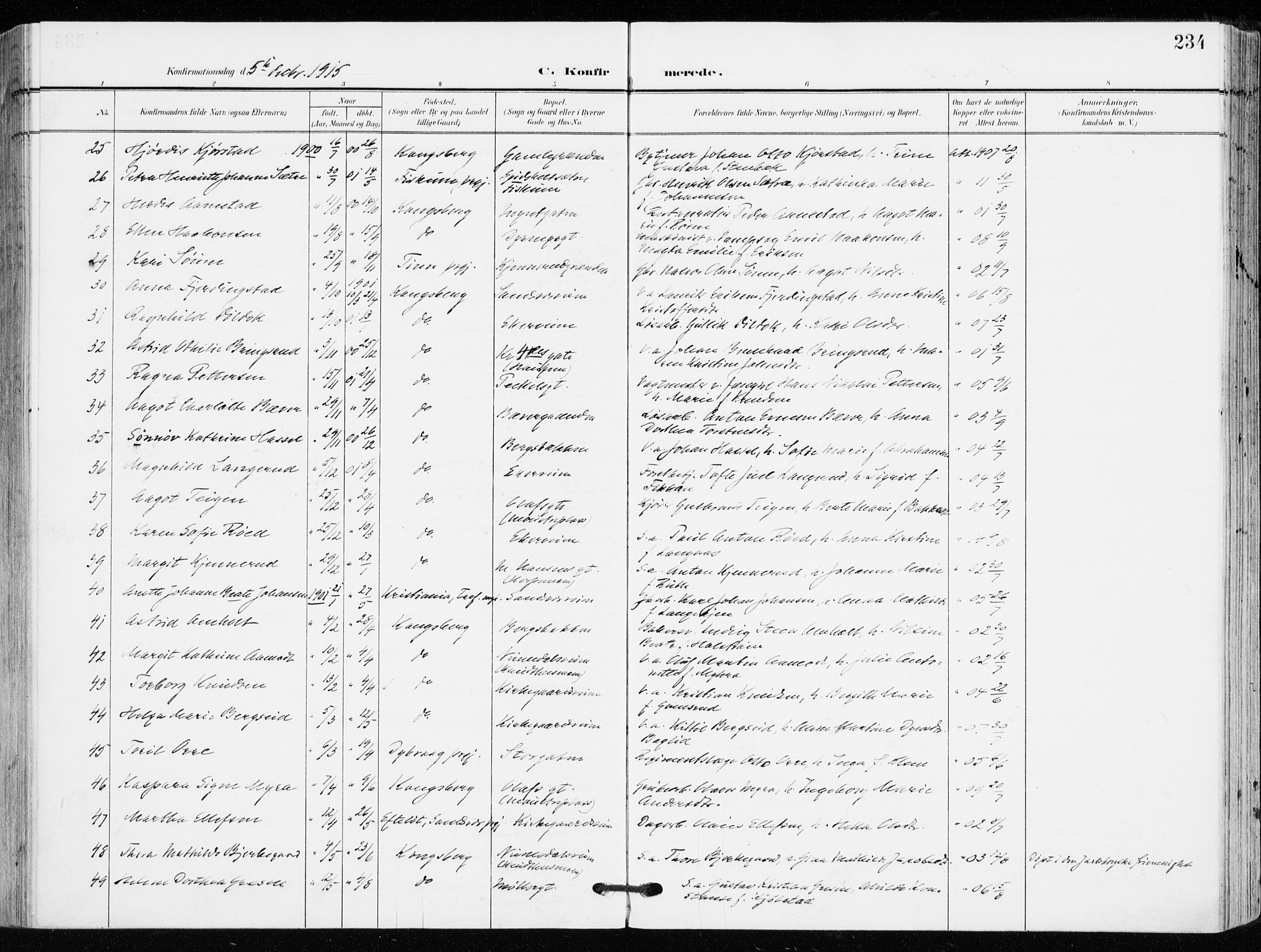 Kongsberg kirkebøker, AV/SAKO-A-22/F/Fb/L0004: Parish register (official) no. II 4, 1906-1918, p. 234