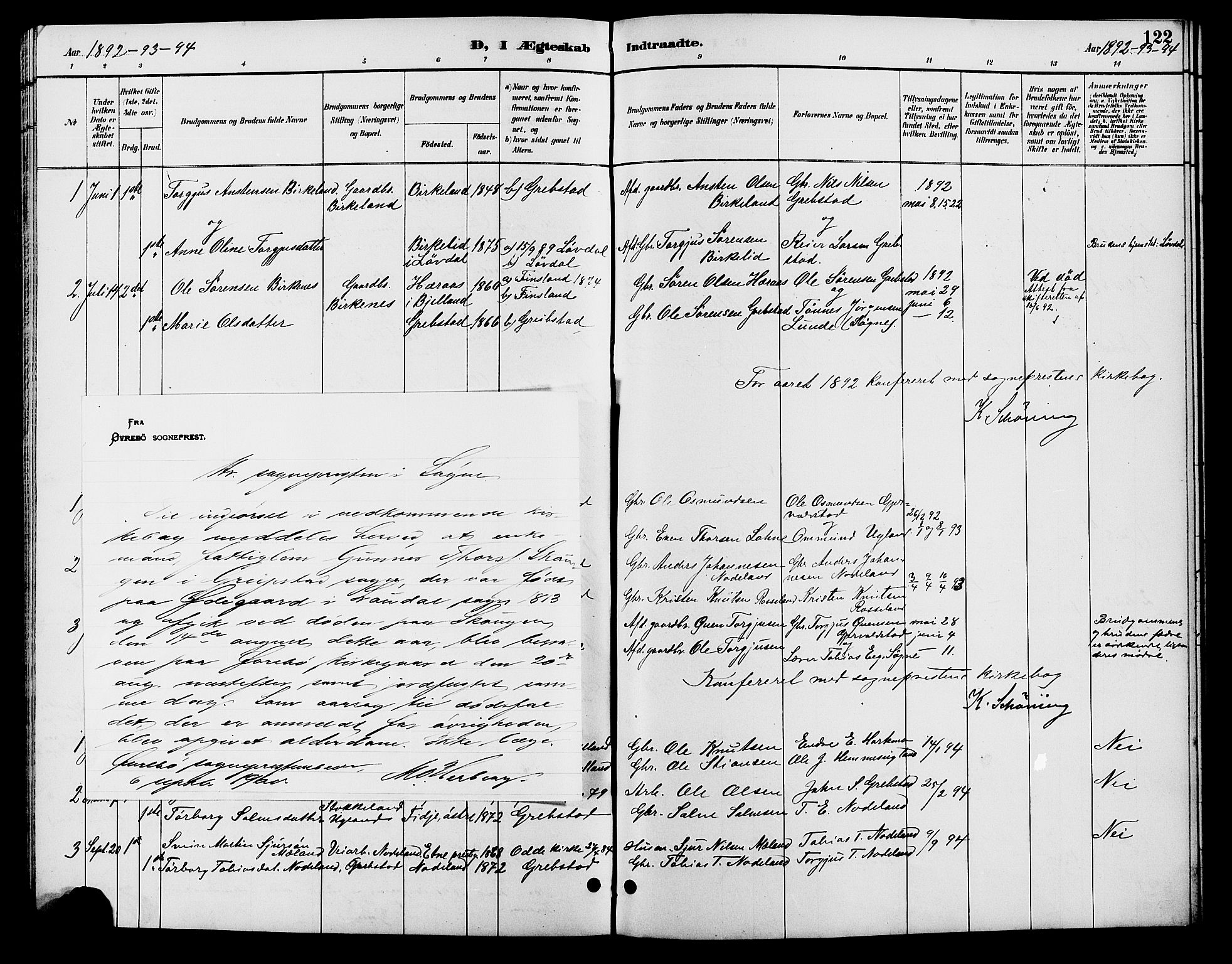 Søgne sokneprestkontor, SAK/1111-0037/F/Fb/Fba/L0004: Parish register (copy) no. B 4, 1888-1903, p. 122