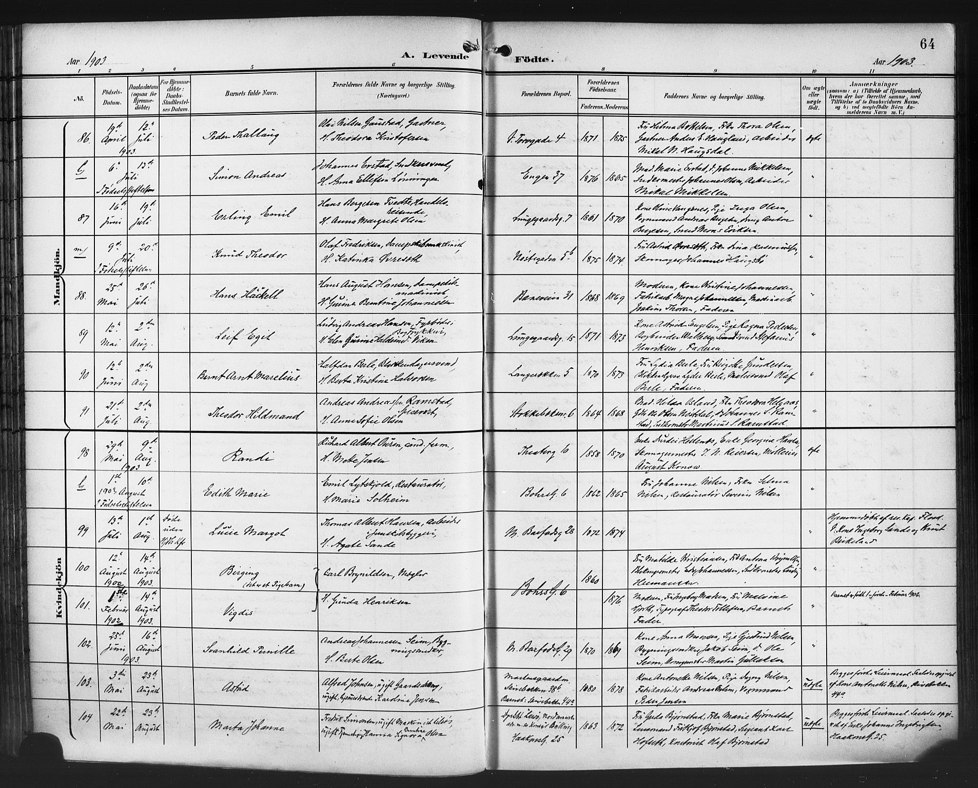 Domkirken sokneprestembete, AV/SAB-A-74801/H/Hab/L0017: Parish register (copy) no. B 10, 1900-1915, p. 64