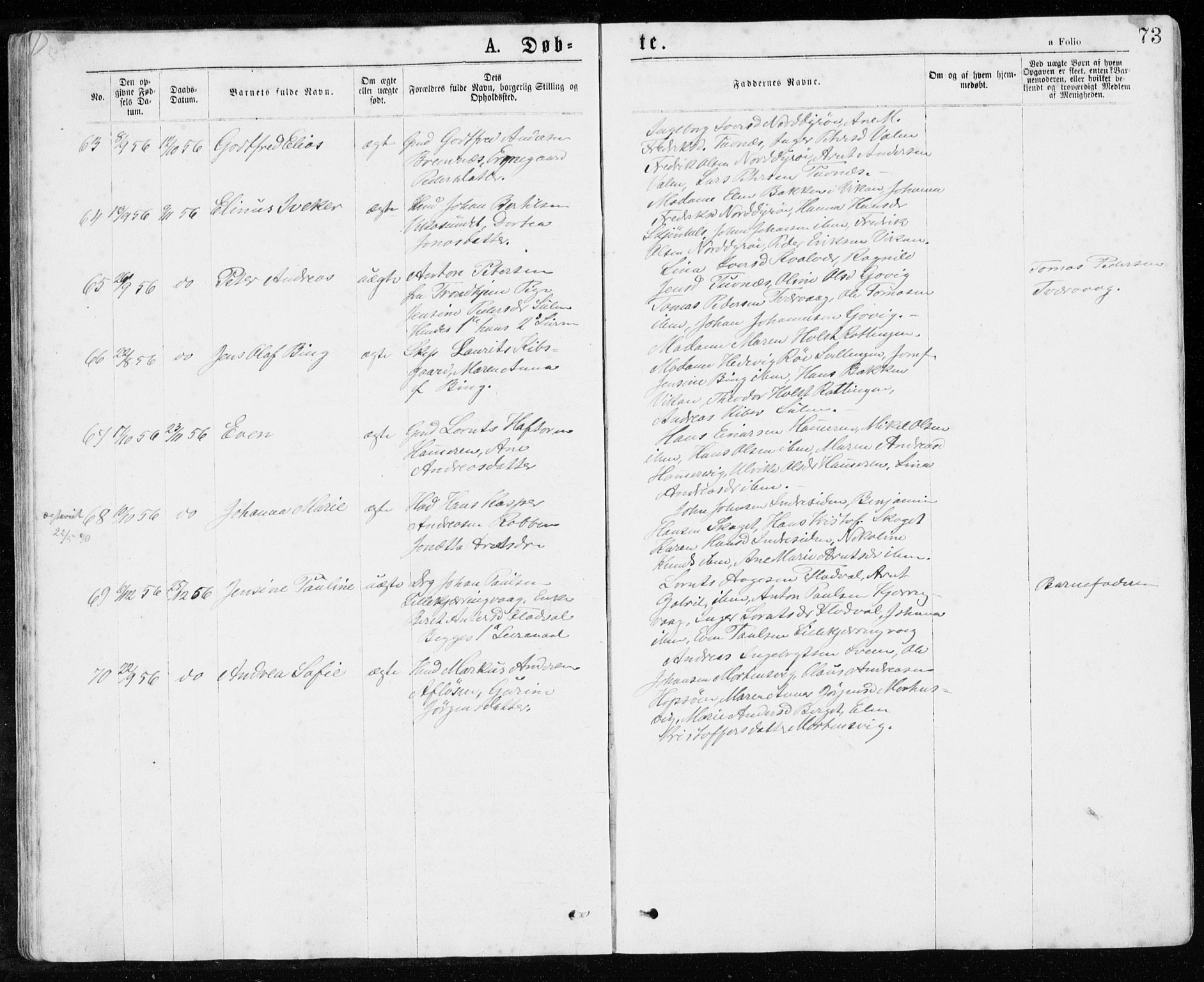 Ministerialprotokoller, klokkerbøker og fødselsregistre - Sør-Trøndelag, AV/SAT-A-1456/640/L0576: Parish register (official) no. 640A01, 1846-1876, p. 73