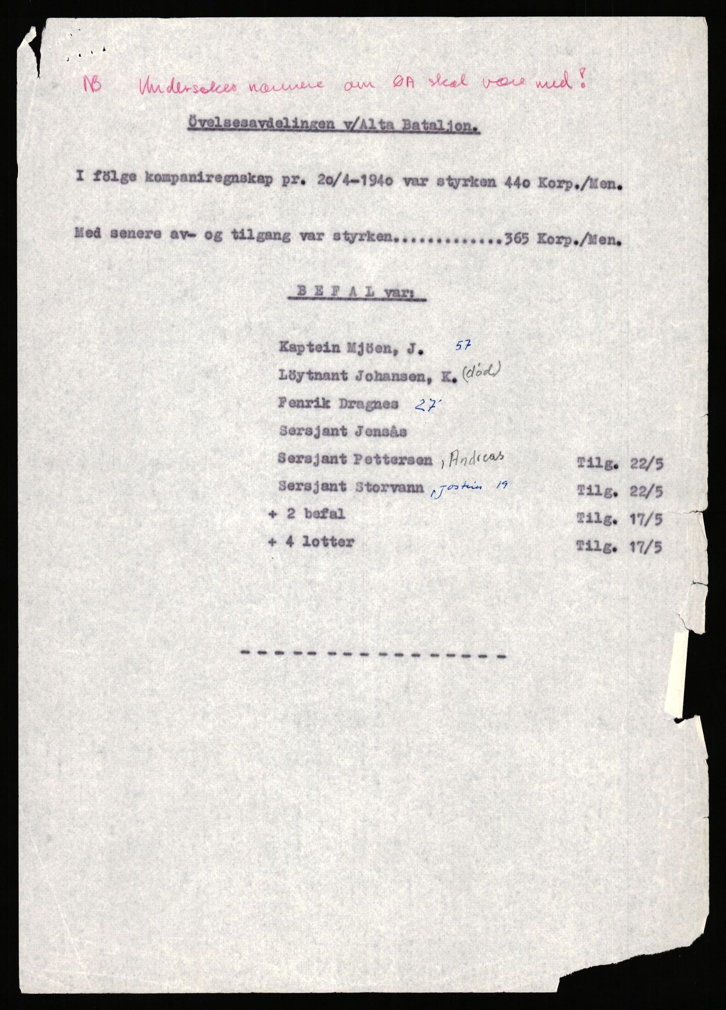 Forsvaret, Forsvarets krigshistoriske avdeling, AV/RA-RAFA-2017/Y/Yb/L0150: II-C-11-640  -  6. Divisjon: Alta bataljon, 1940-1964, p. 199