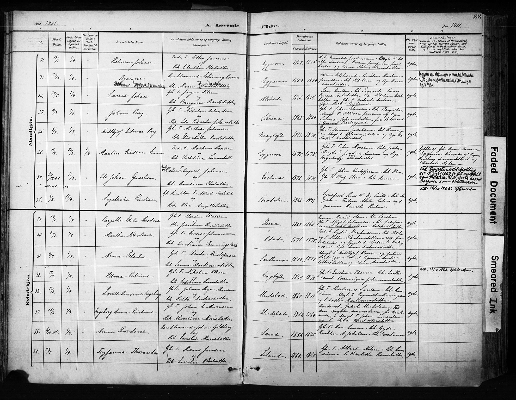 Ministerialprotokoller, klokkerbøker og fødselsregistre - Nordland, AV/SAT-A-1459/880/L1134: Parish register (official) no. 880A08, 1899-1908, p. 33