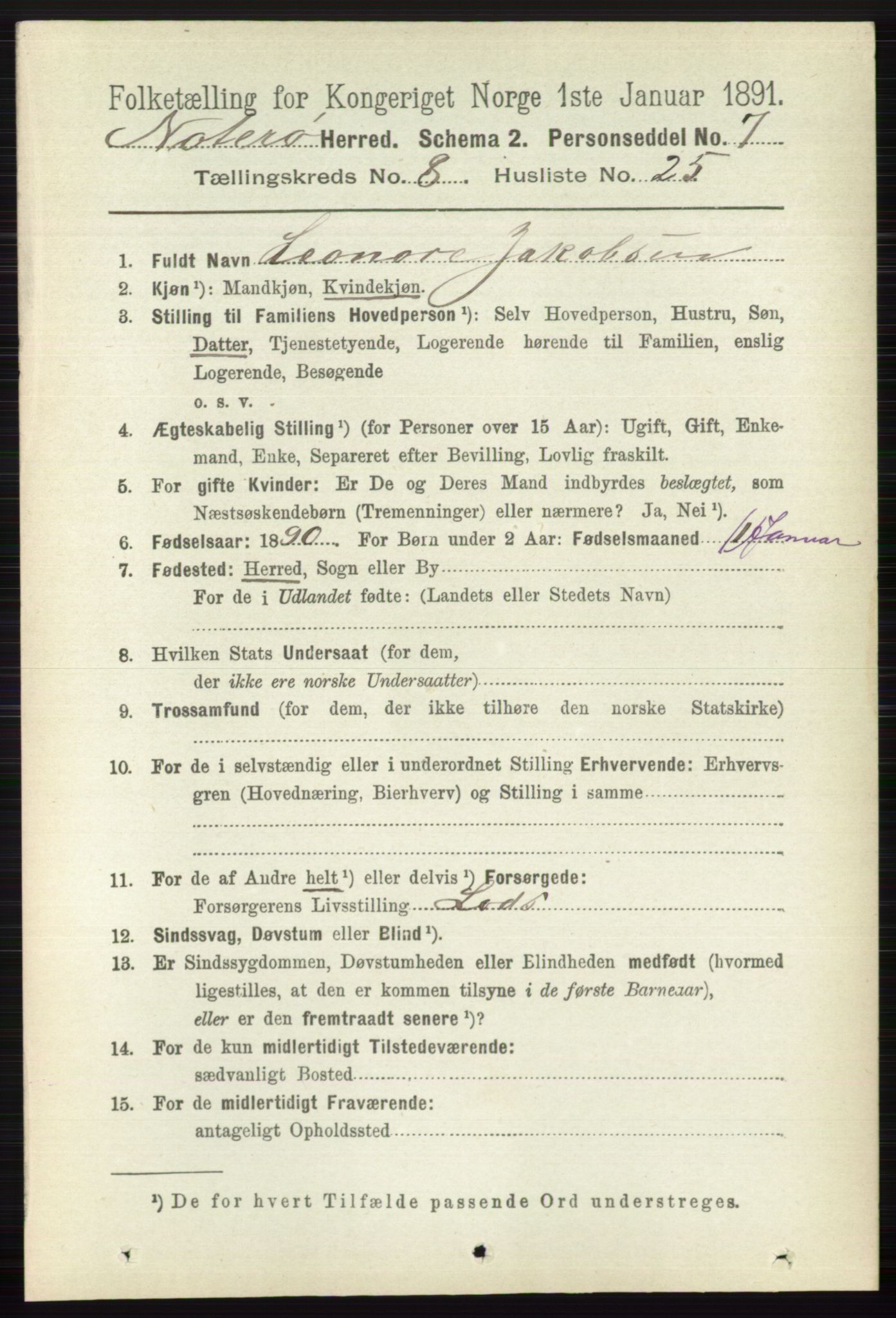 RA, 1891 census for 0722 Nøtterøy, 1891, p. 4005