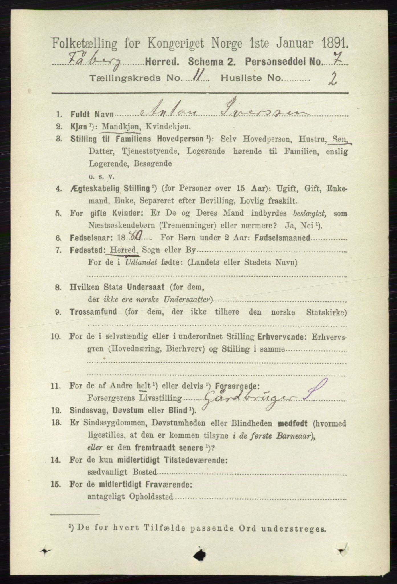 RA, 1891 census for 0524 Fåberg, 1891, p. 4504