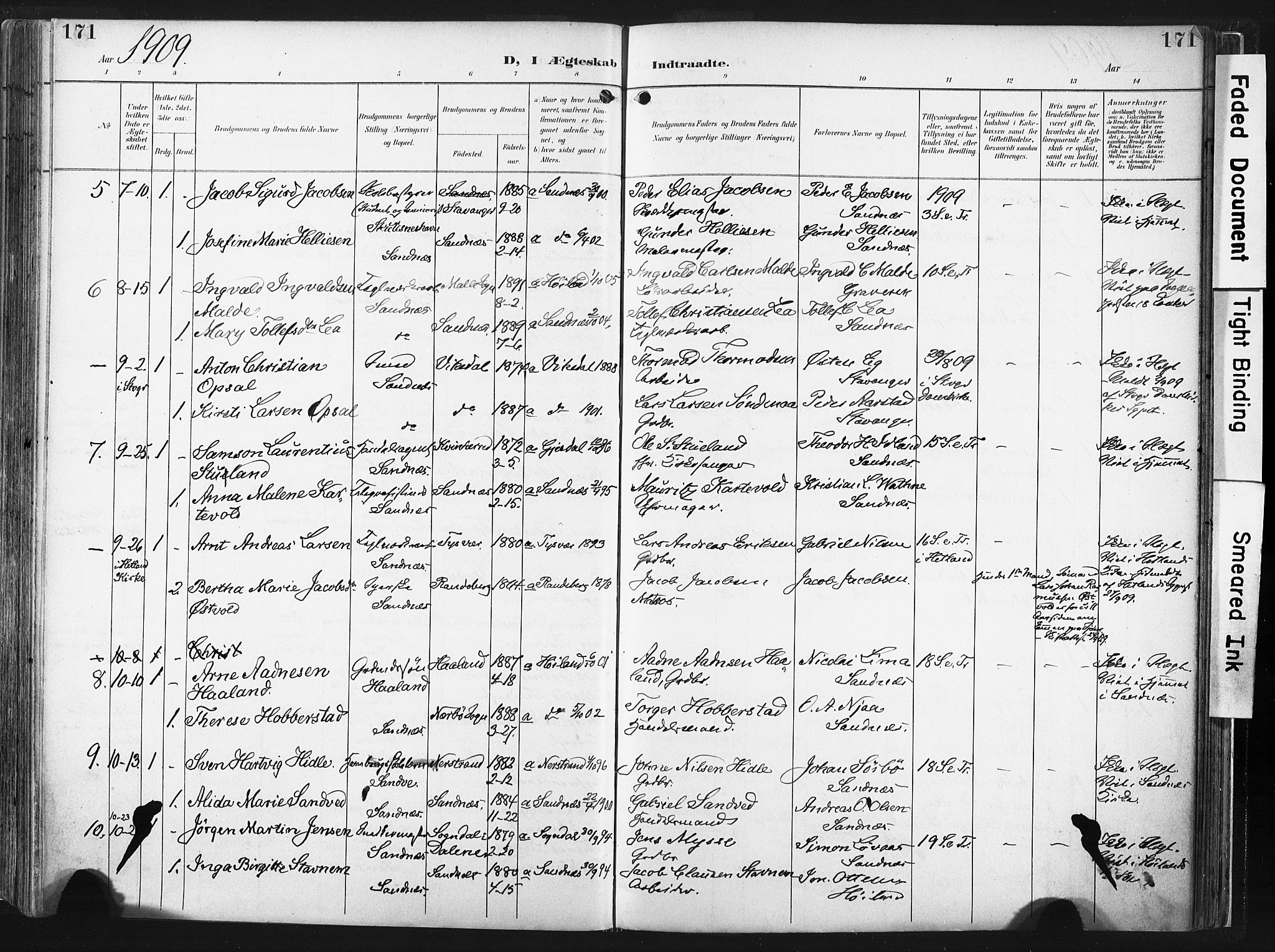 Høyland sokneprestkontor, SAST/A-101799/001/30BA/L0016: Parish register (official) no. A 16, 1899-1911, p. 171