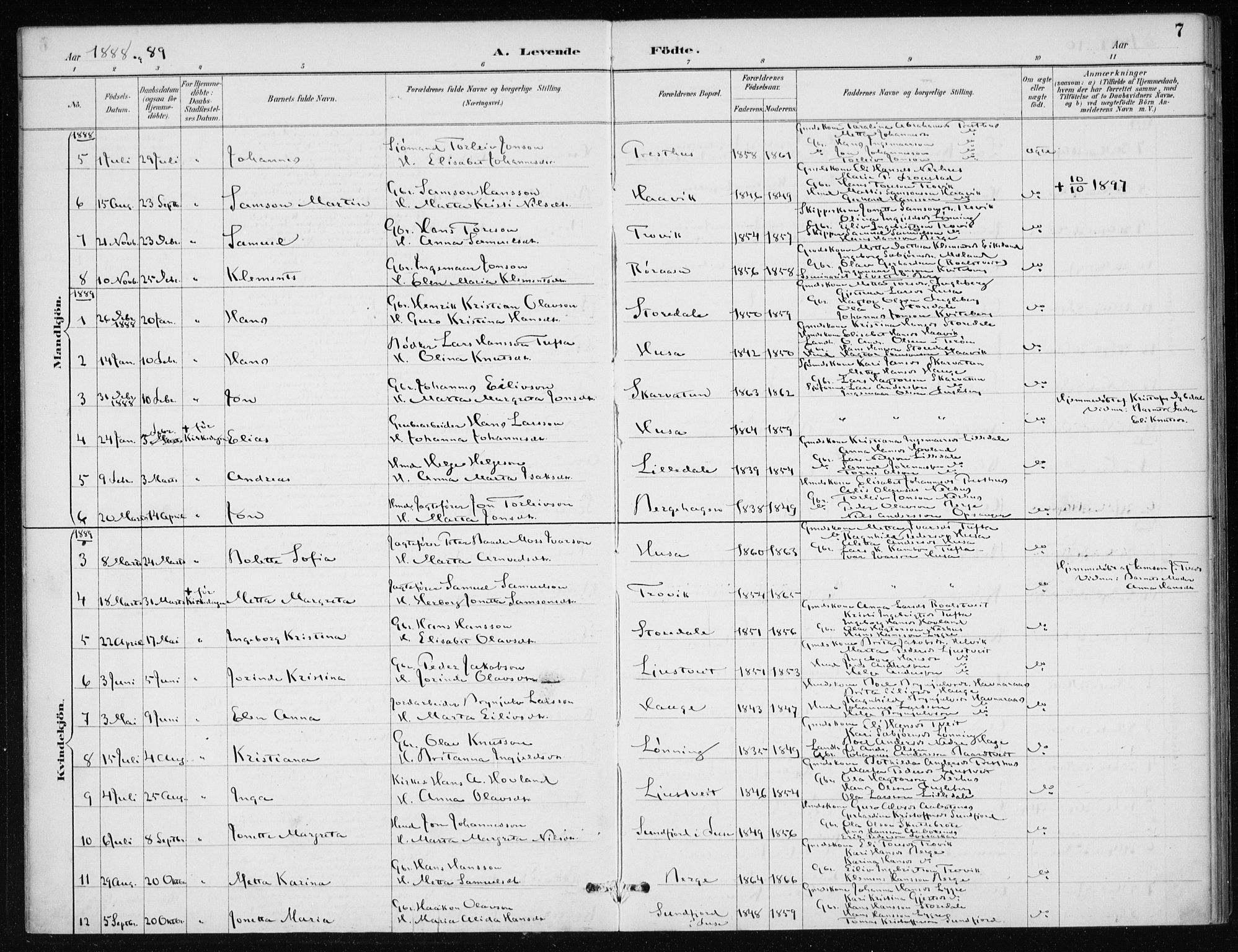 Kvinnherad sokneprestembete, SAB/A-76401/H/Haa: Parish register (official) no. E 1, 1887-1912, p. 7