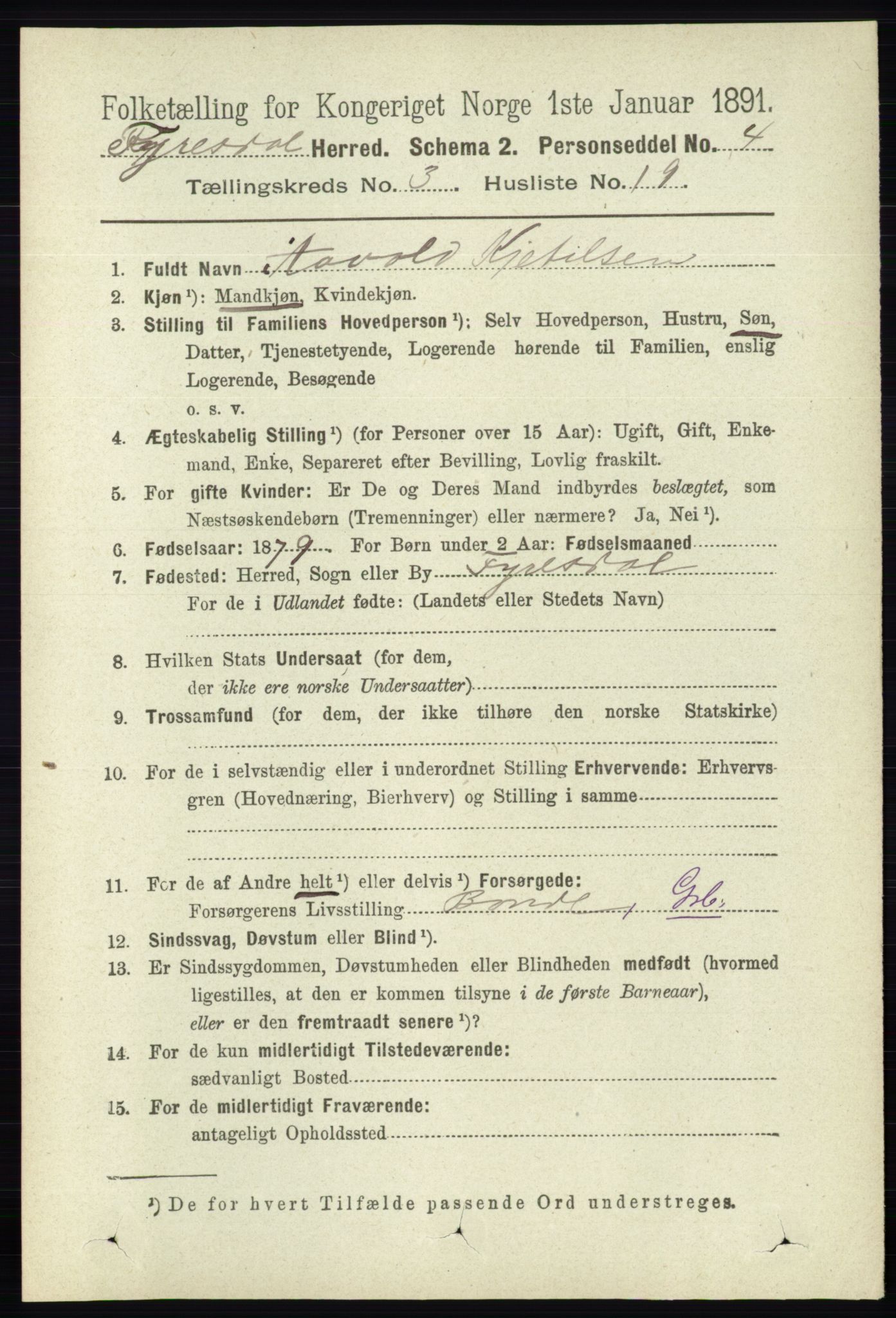 RA, 1891 census for 0831 Fyresdal, 1891, p. 579