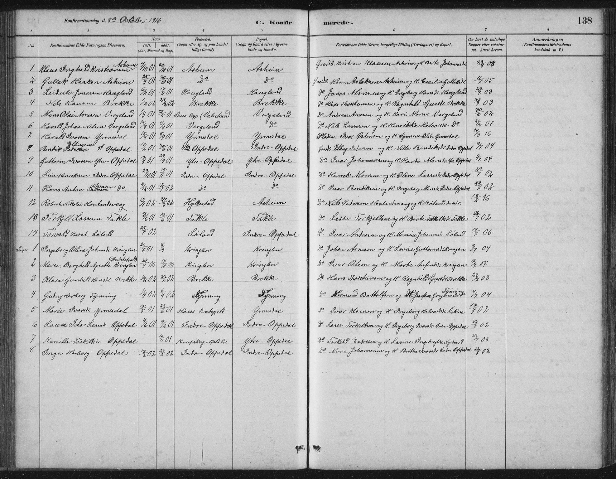 Gulen sokneprestembete, SAB/A-80201/H/Hab/Habc/L0002: Parish register (copy) no. C 2, 1880-1938, p. 138