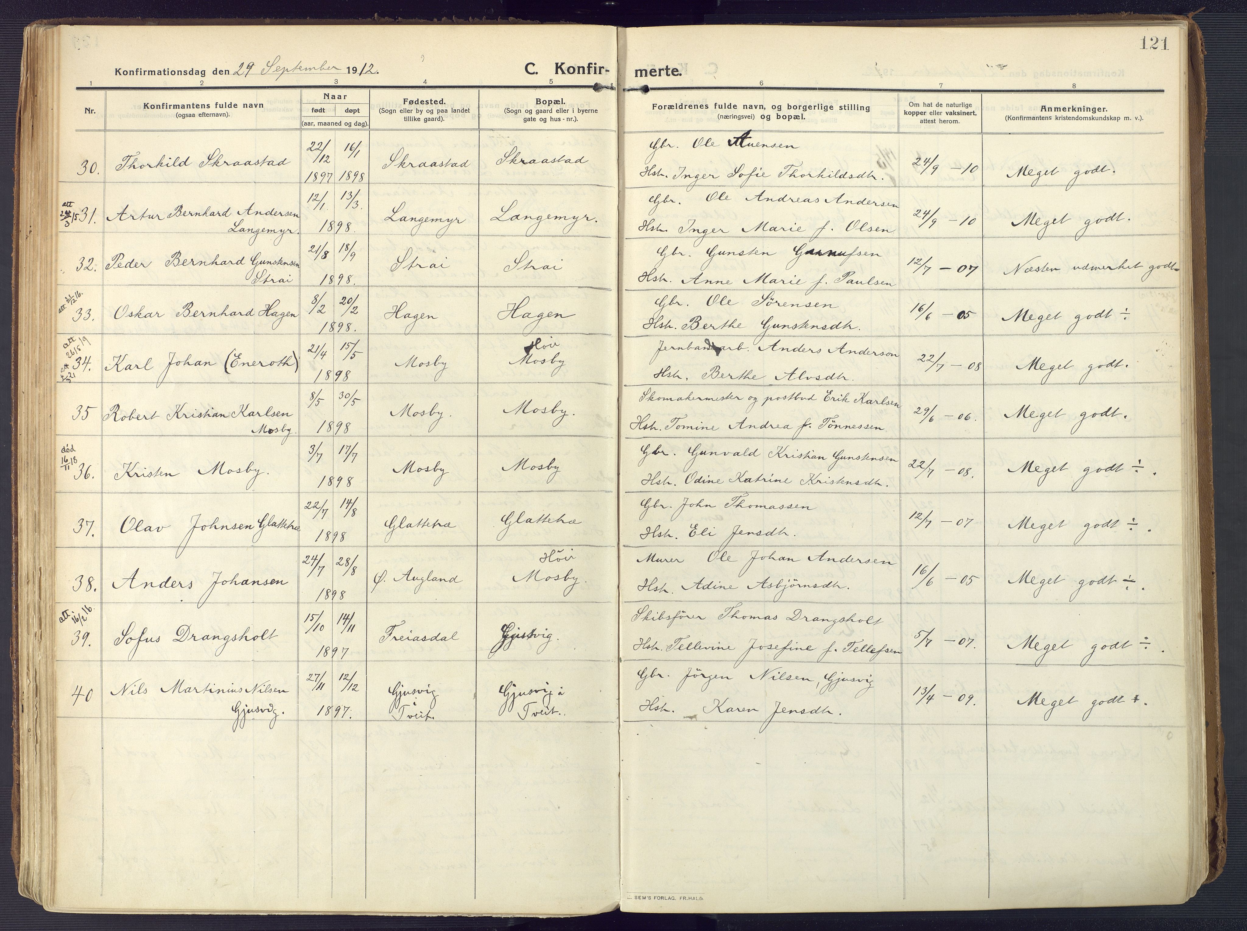 Oddernes sokneprestkontor, AV/SAK-1111-0033/F/Fa/Faa/L0012: Parish register (official) no. A 12, 1912-1925, p. 121