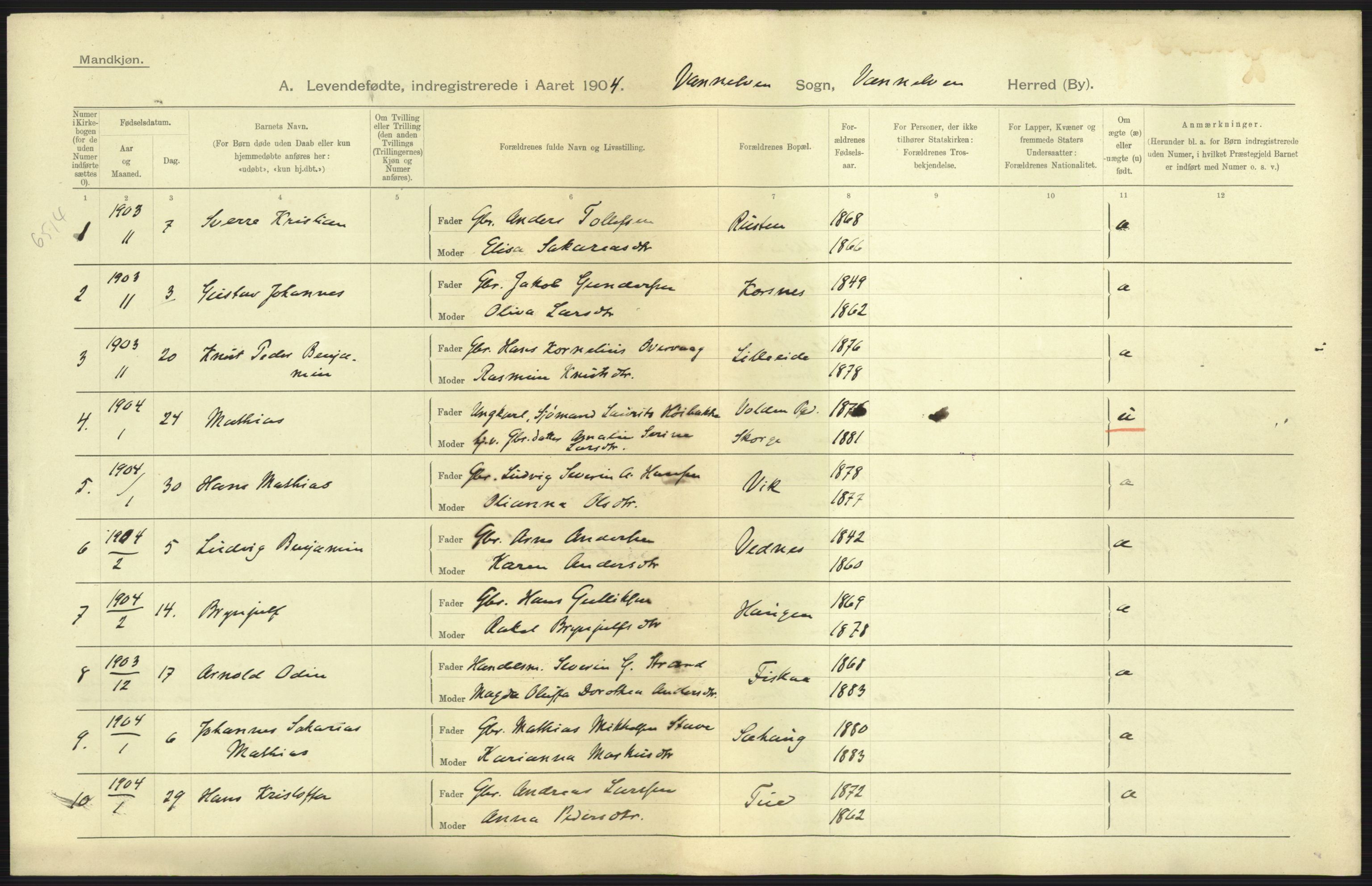 Statistisk sentralbyrå, Sosiodemografiske emner, Befolkning, AV/RA-S-2228/D/Df/Dfa/Dfab/L0016: Romsdals amt: Fødte, gifte, døde., 1904, p. 11