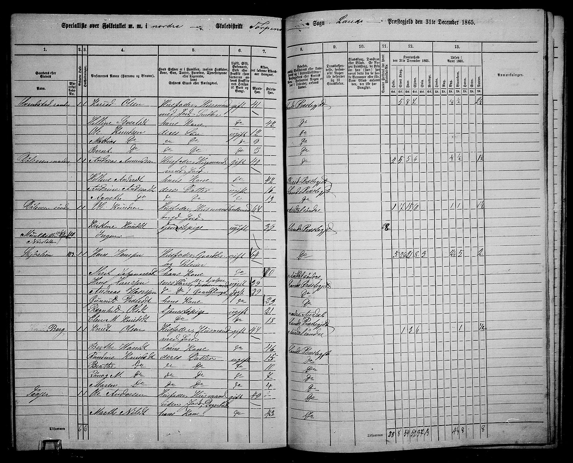 RA, 1865 census for Land, 1865, p. 170