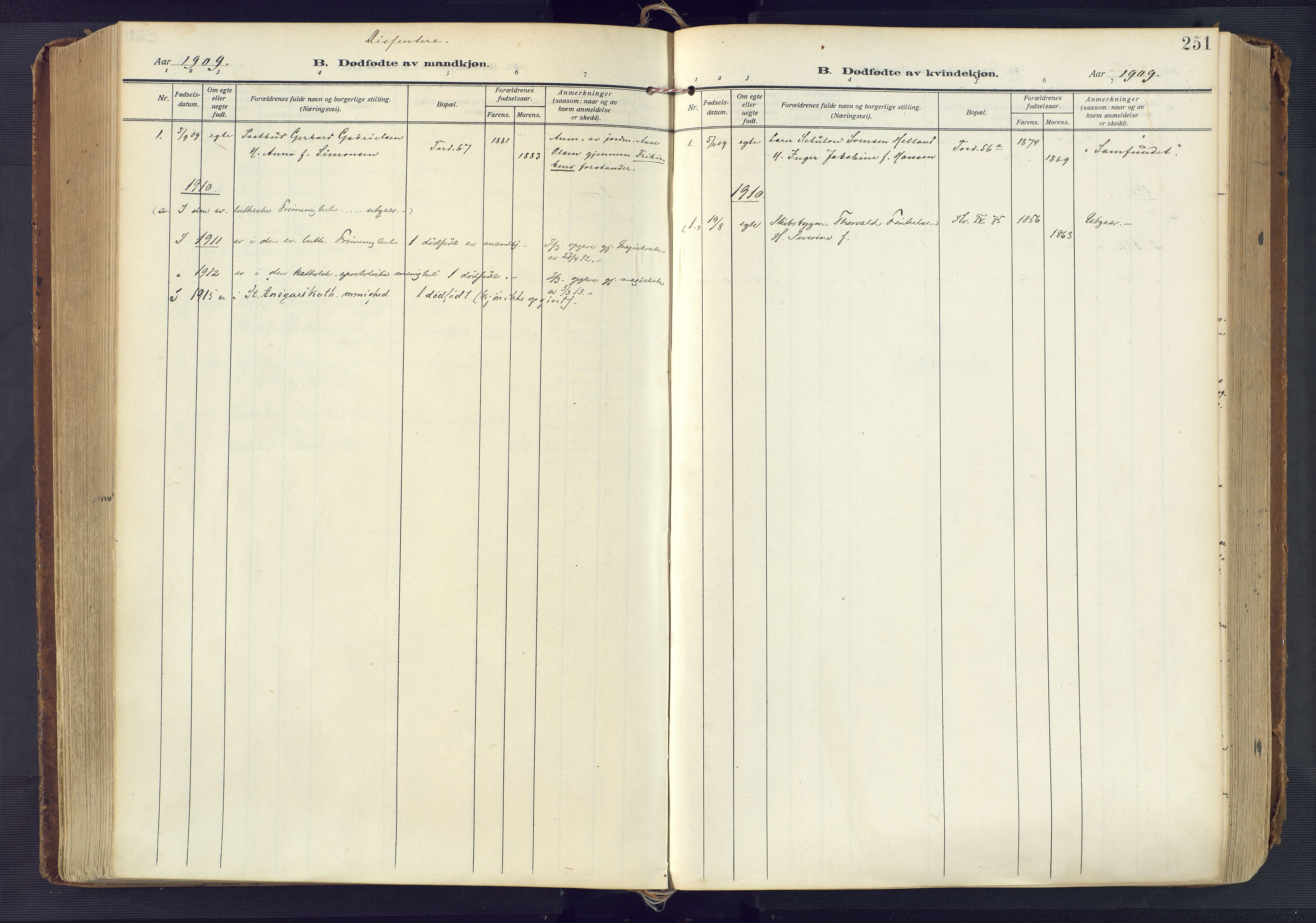 Kristiansand domprosti, SAK/1112-0006/F/Fa/L0023: Parish register (official) no. A 22, 1909-1917, p. 251