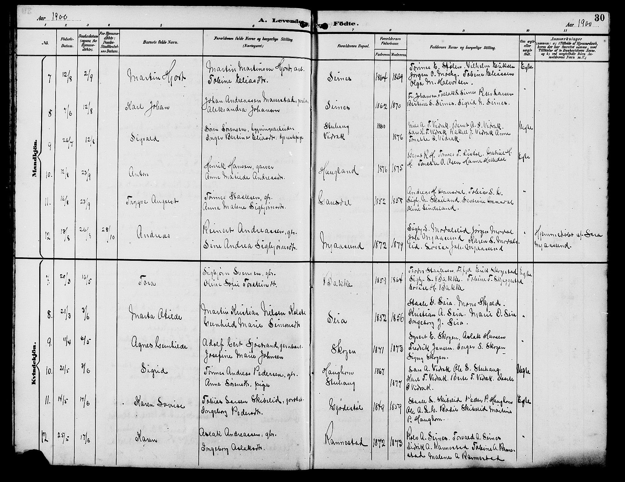 Bakke sokneprestkontor, SAK/1111-0002/F/Fb/Fba/L0003: Parish register (copy) no. B 3, 1894-1910, p. 30