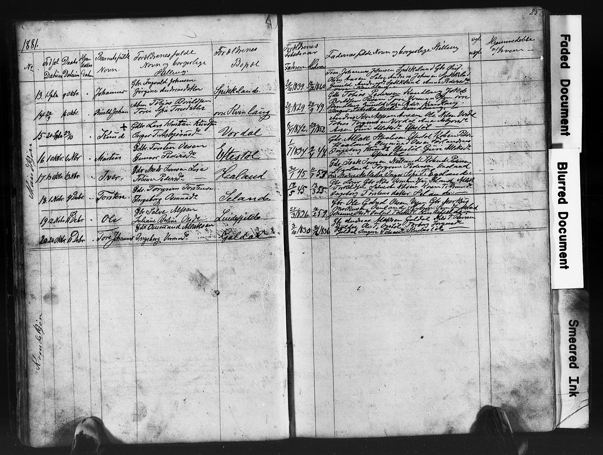 Fjotland sokneprestkontor, AV/SAK-1111-0010/F/Fb/L0003: Parish register (copy) no. B 3, 1872-1924, p. 25