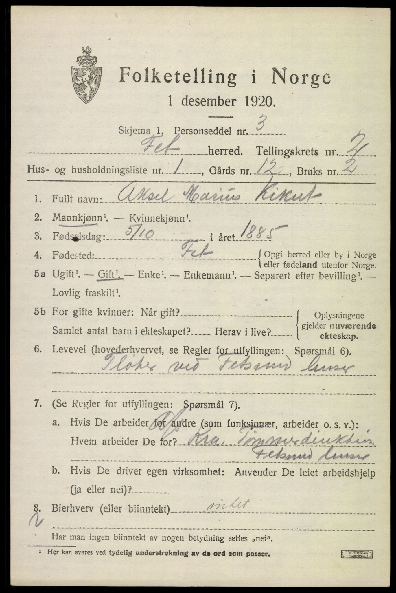 SAO, 1920 census for Fet, 1920, p. 2692