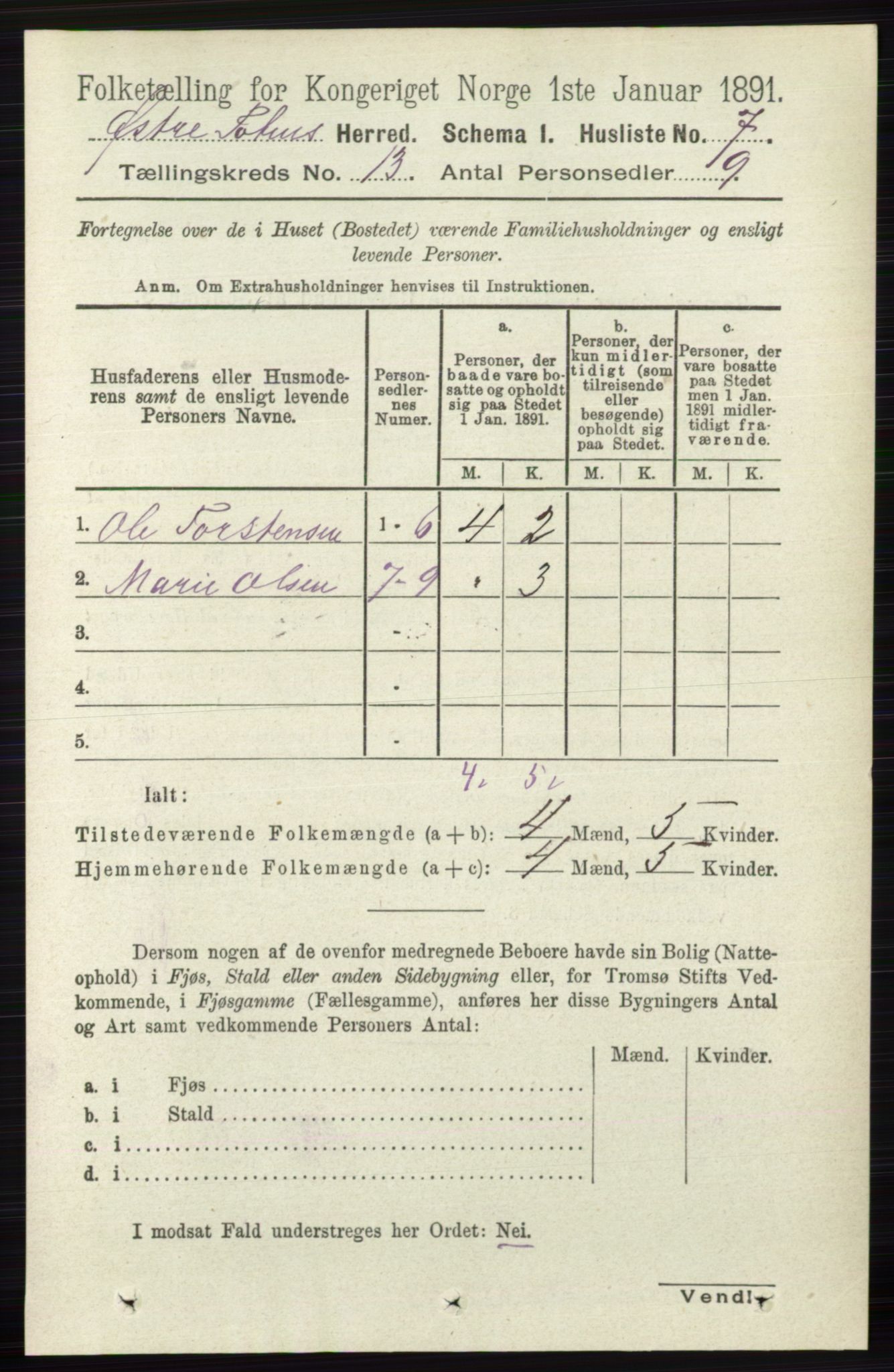 RA, 1891 census for 0528 Østre Toten, 1891, p. 8345