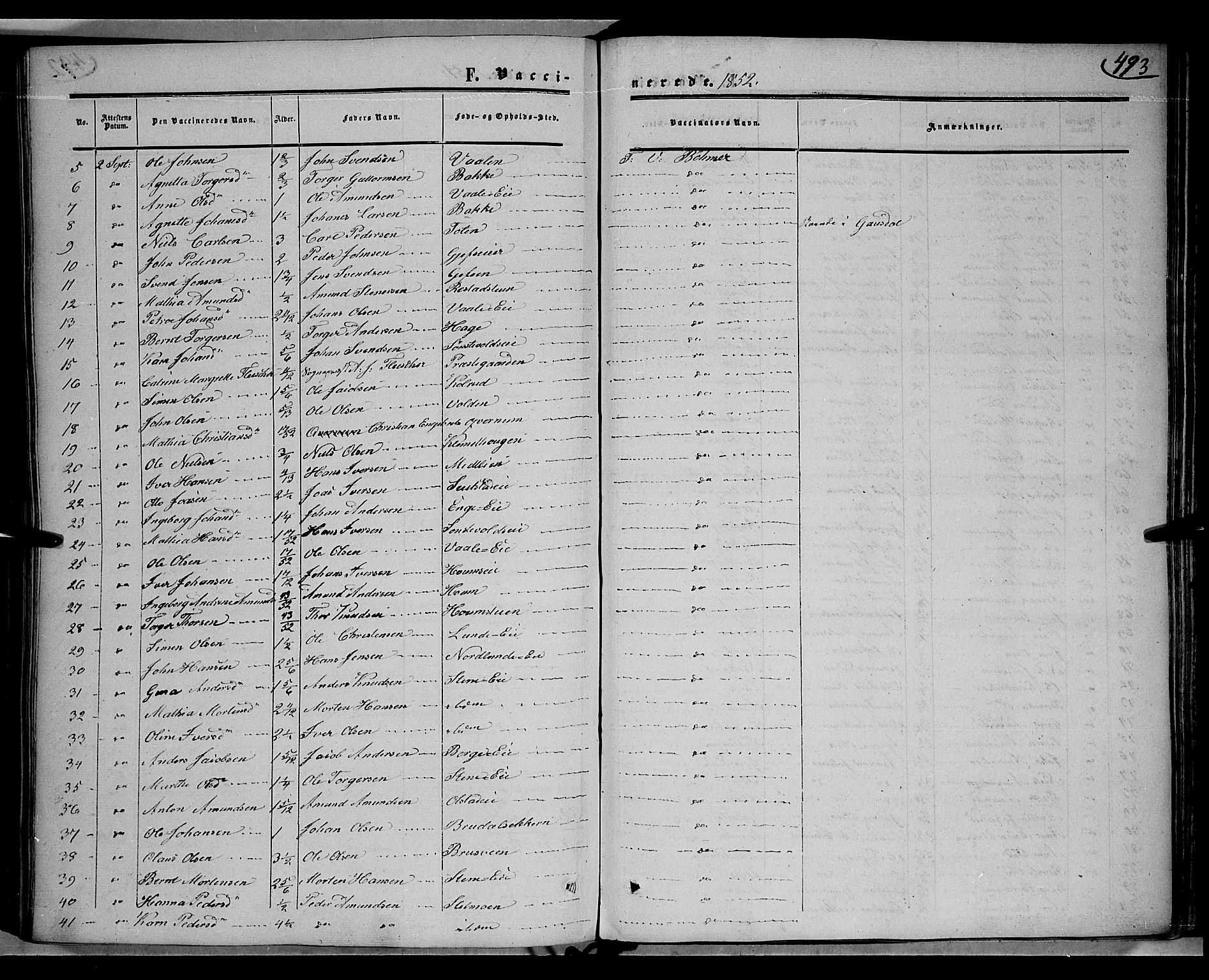 Gausdal prestekontor, SAH/PREST-090/H/Ha/Haa/L0008: Parish register (official) no. 8, 1850-1861, p. 493