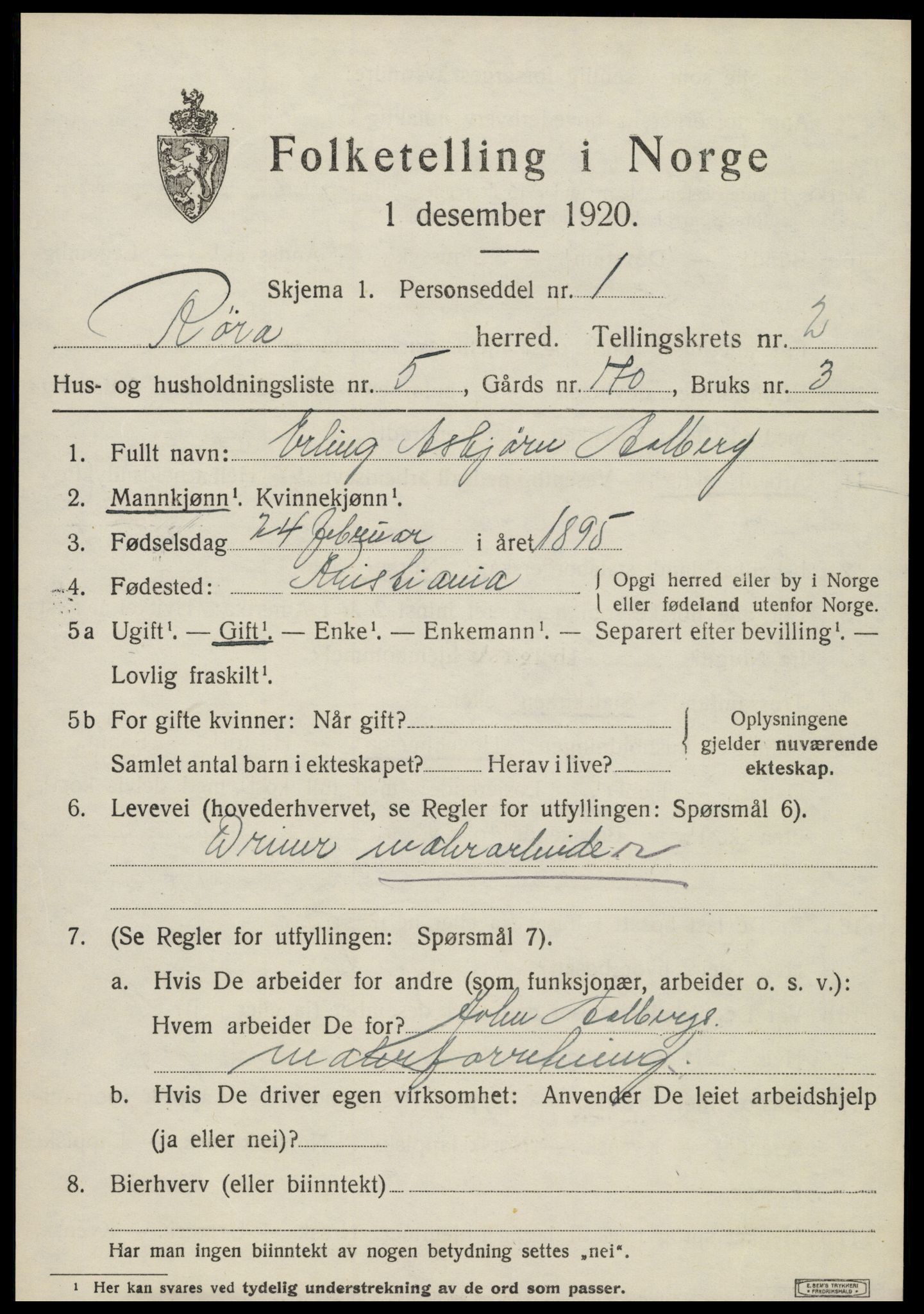 SAT, 1920 census for Røra, 1920, p. 1557