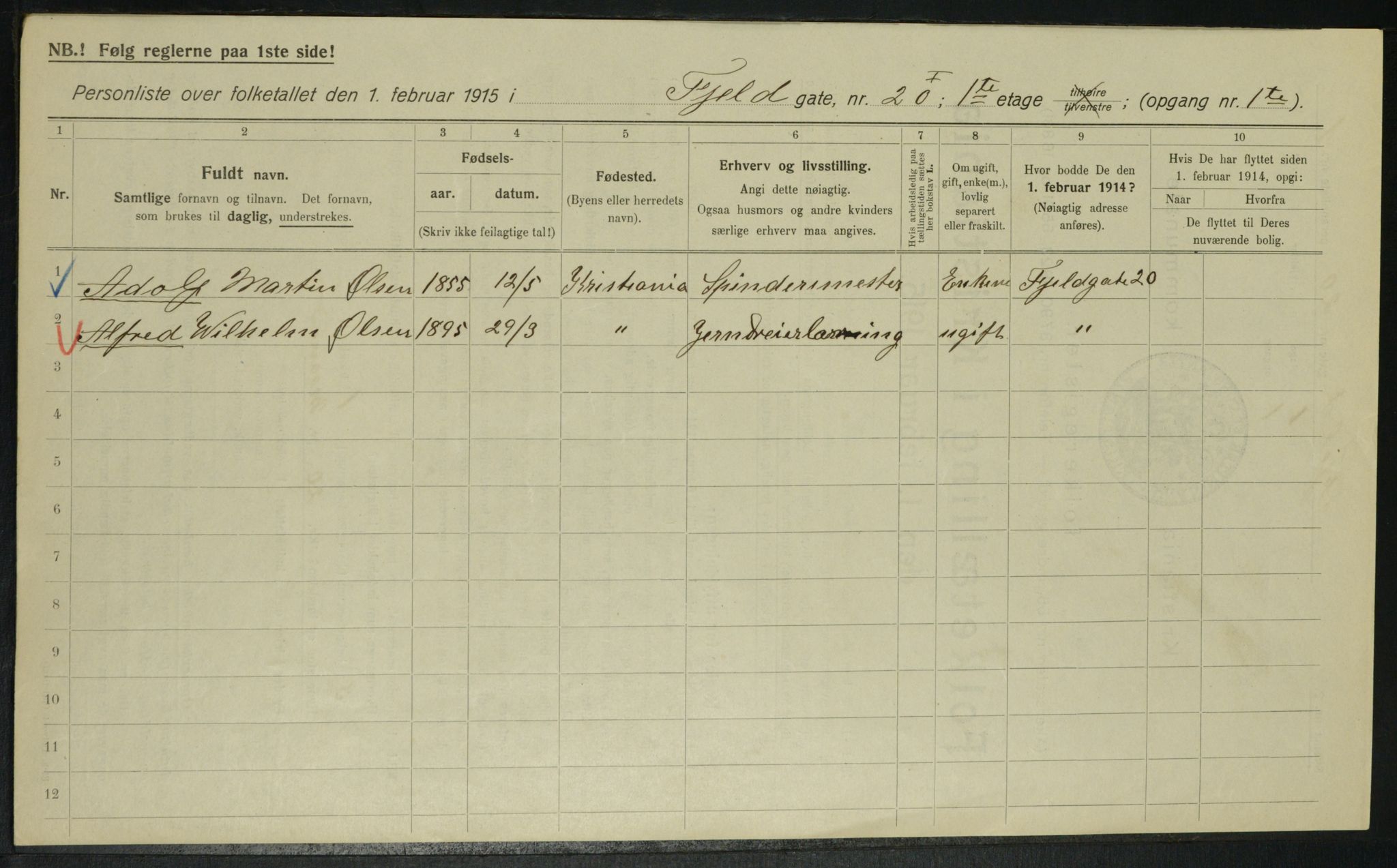 OBA, Municipal Census 1915 for Kristiania, 1915, p. 23989