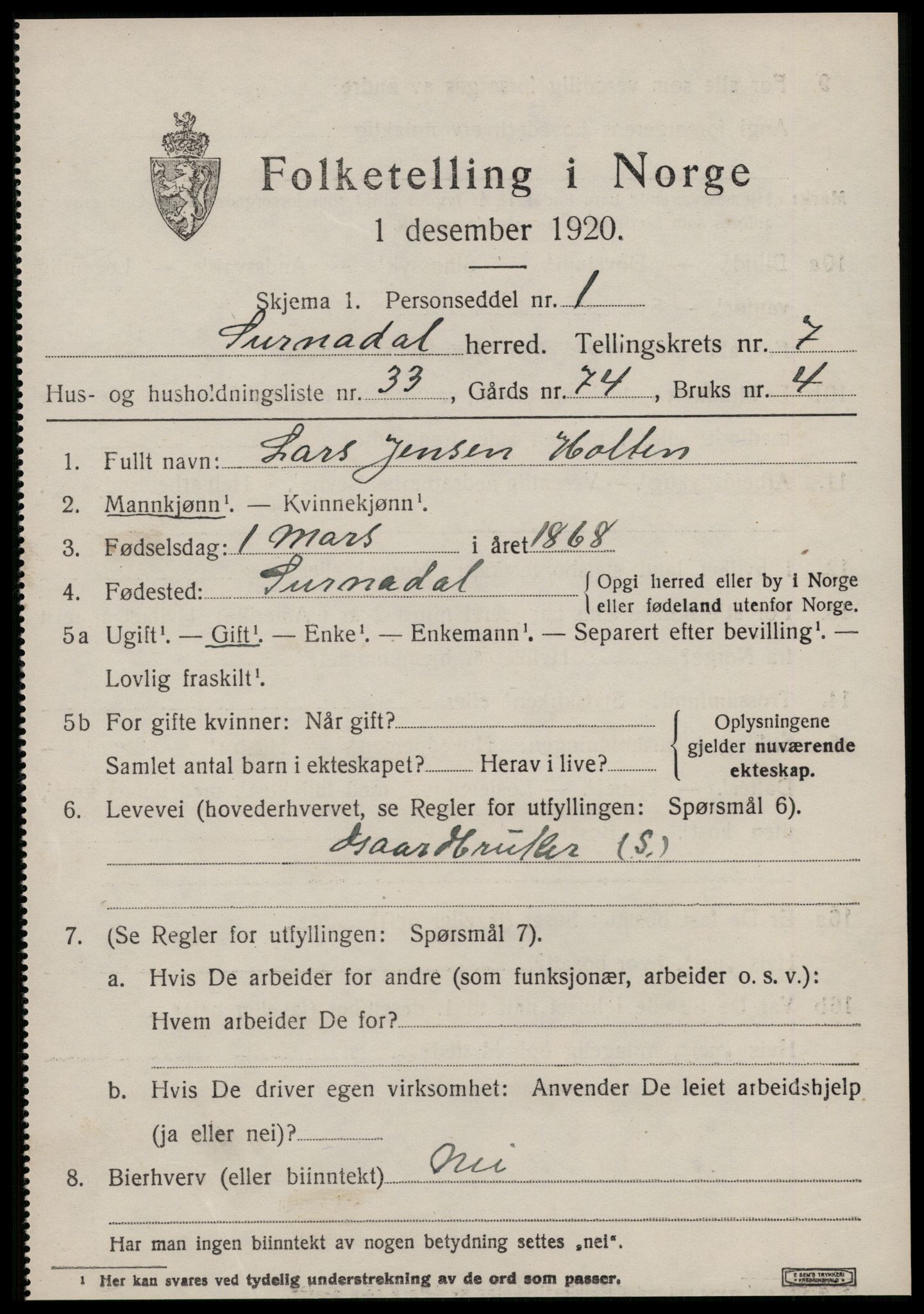 SAT, 1920 census for Surnadal, 1920, p. 5383