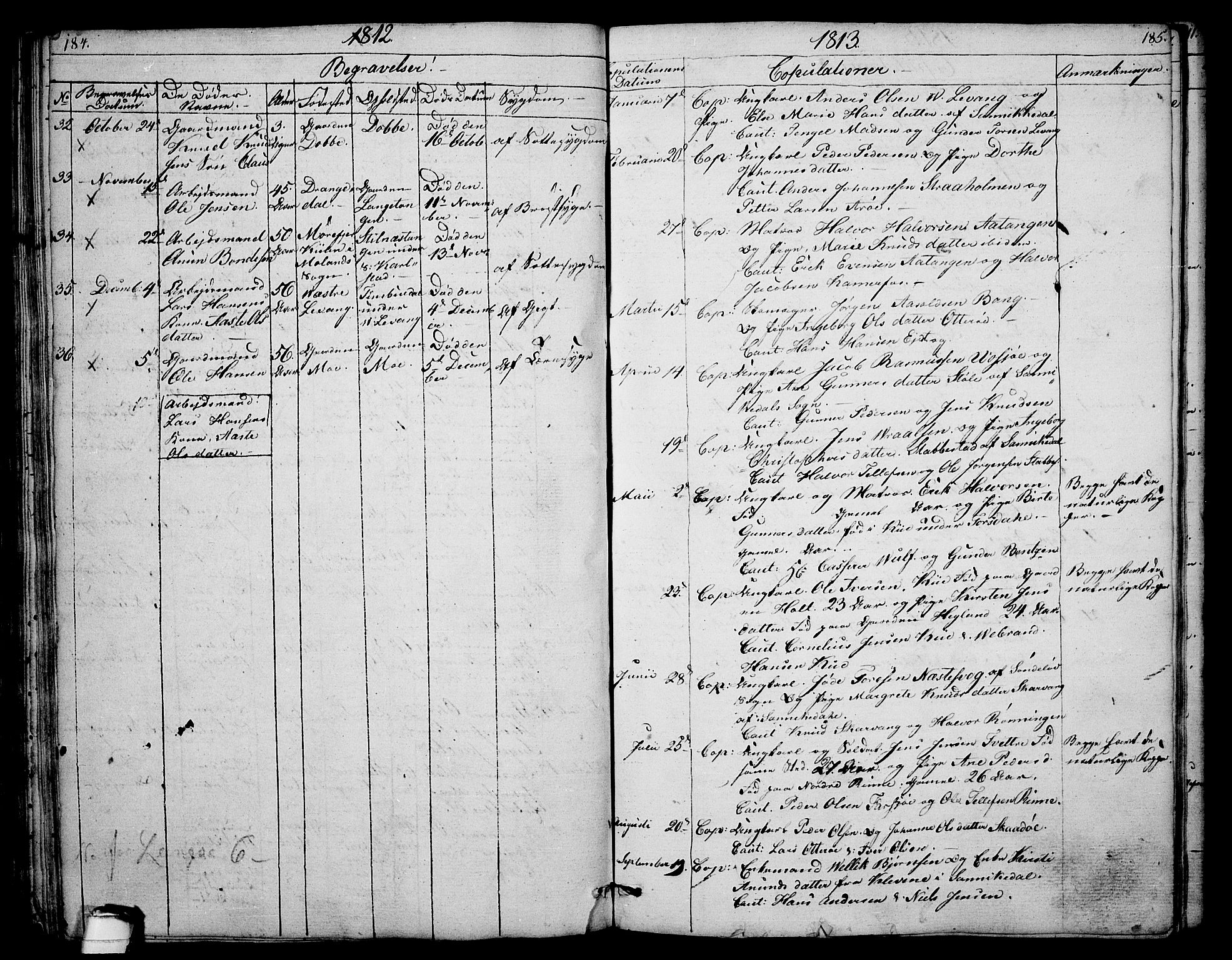 Sannidal kirkebøker, AV/SAKO-A-296/F/Fa/L0003: Parish register (official) no. 3, 1803-1813, p. 184-185