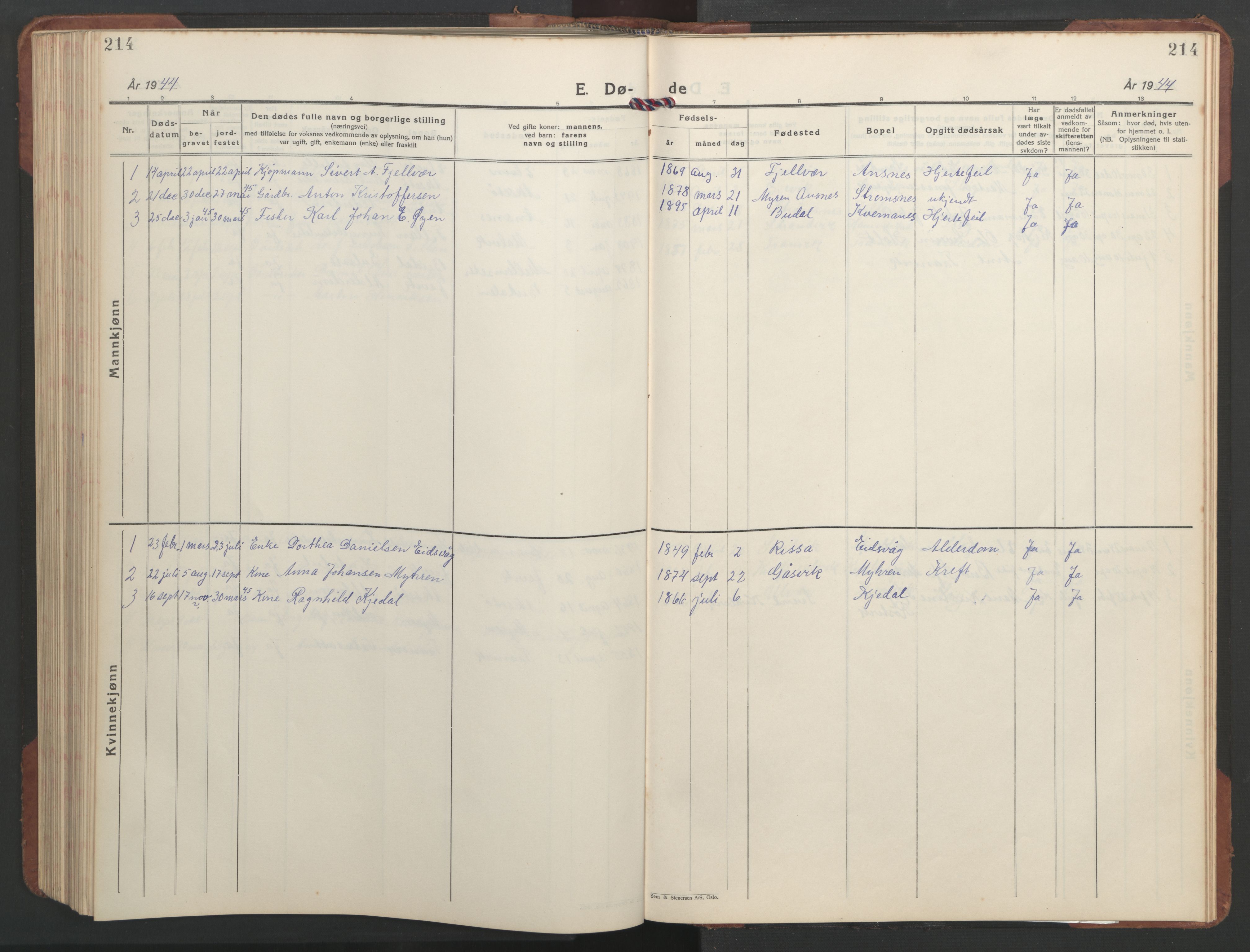 Ministerialprotokoller, klokkerbøker og fødselsregistre - Sør-Trøndelag, AV/SAT-A-1456/637/L0564: Parish register (copy) no. 637C05, 1928-1968, p. 214