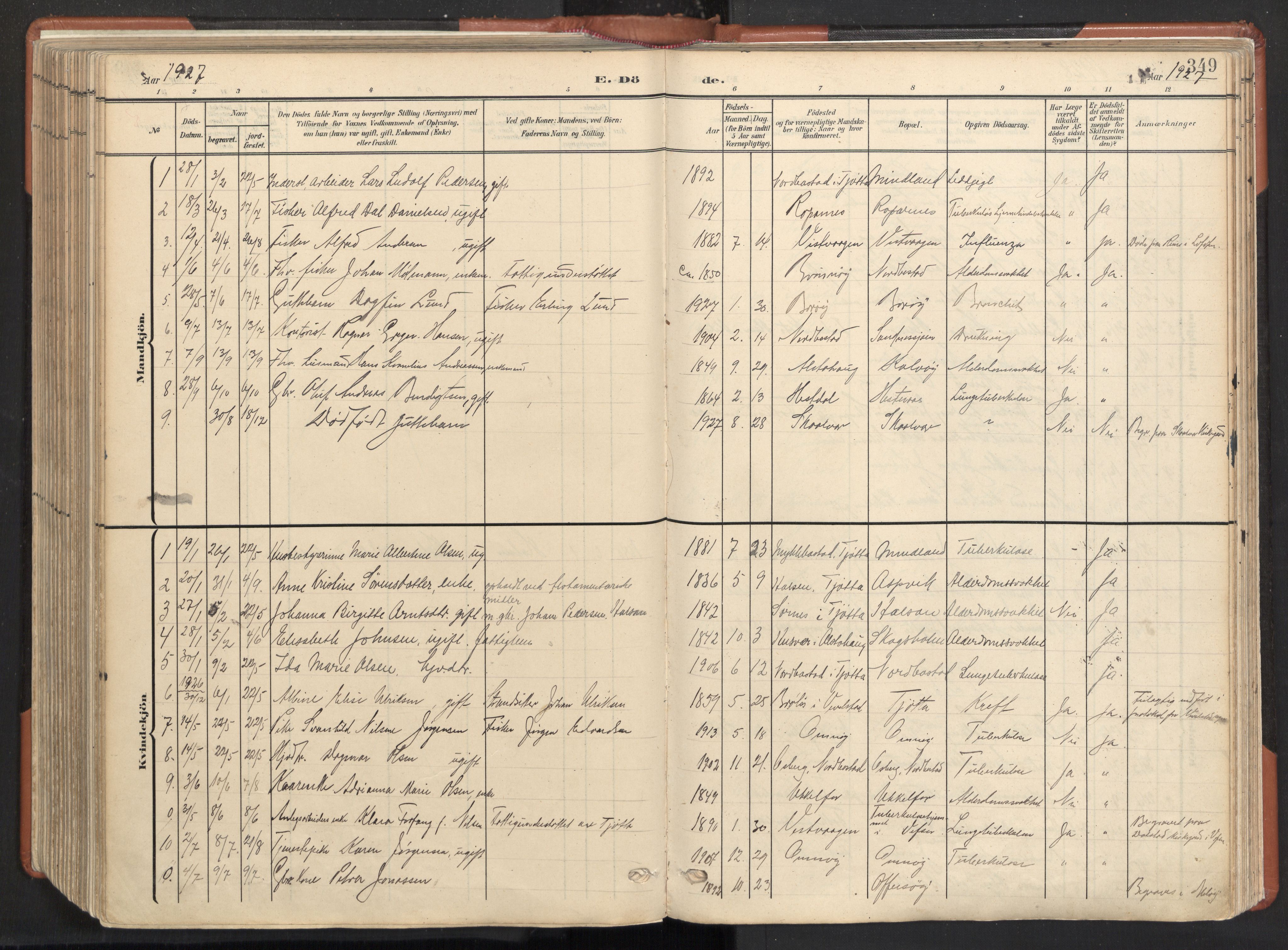 Ministerialprotokoller, klokkerbøker og fødselsregistre - Nordland, AV/SAT-A-1459/817/L0265: Parish register (official) no. 817A05, 1908-1944, p. 349