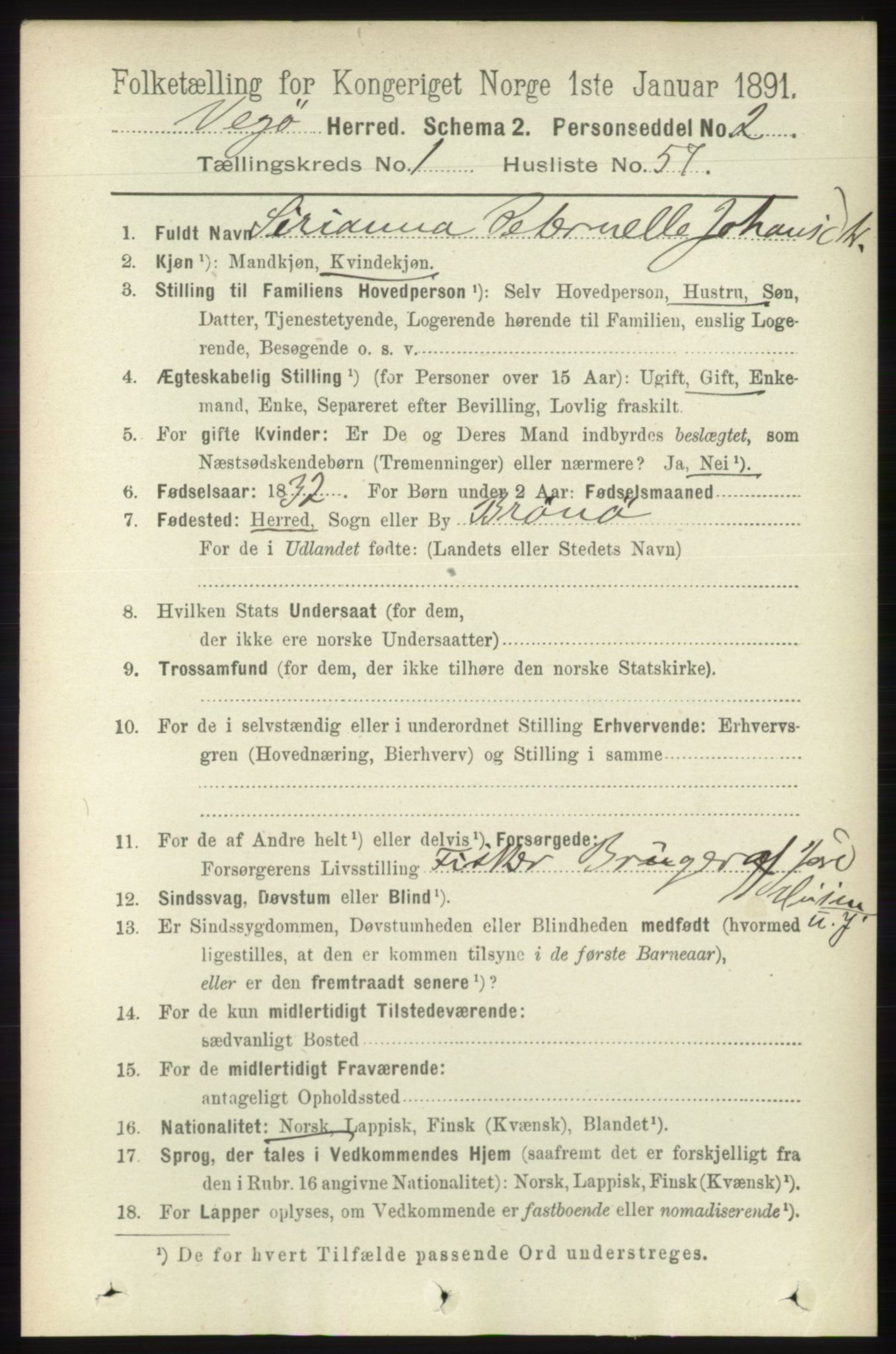 RA, 1891 census for 1815 Vega, 1891, p. 411