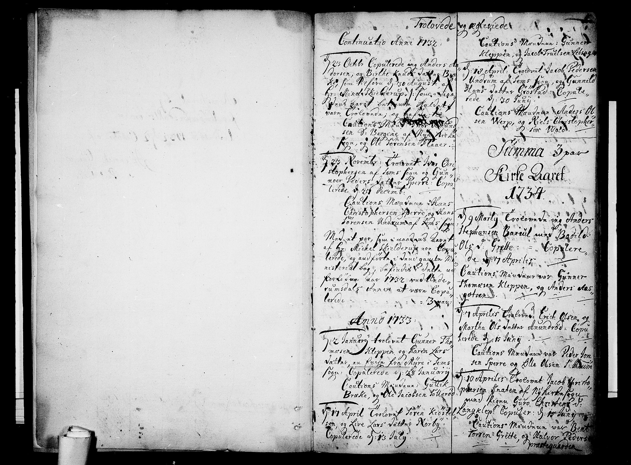 Våle kirkebøker, SAKO/A-334/F/Fa/L0004: Parish register (official) no. I 4 /1, 1732-1773, p. 0-1