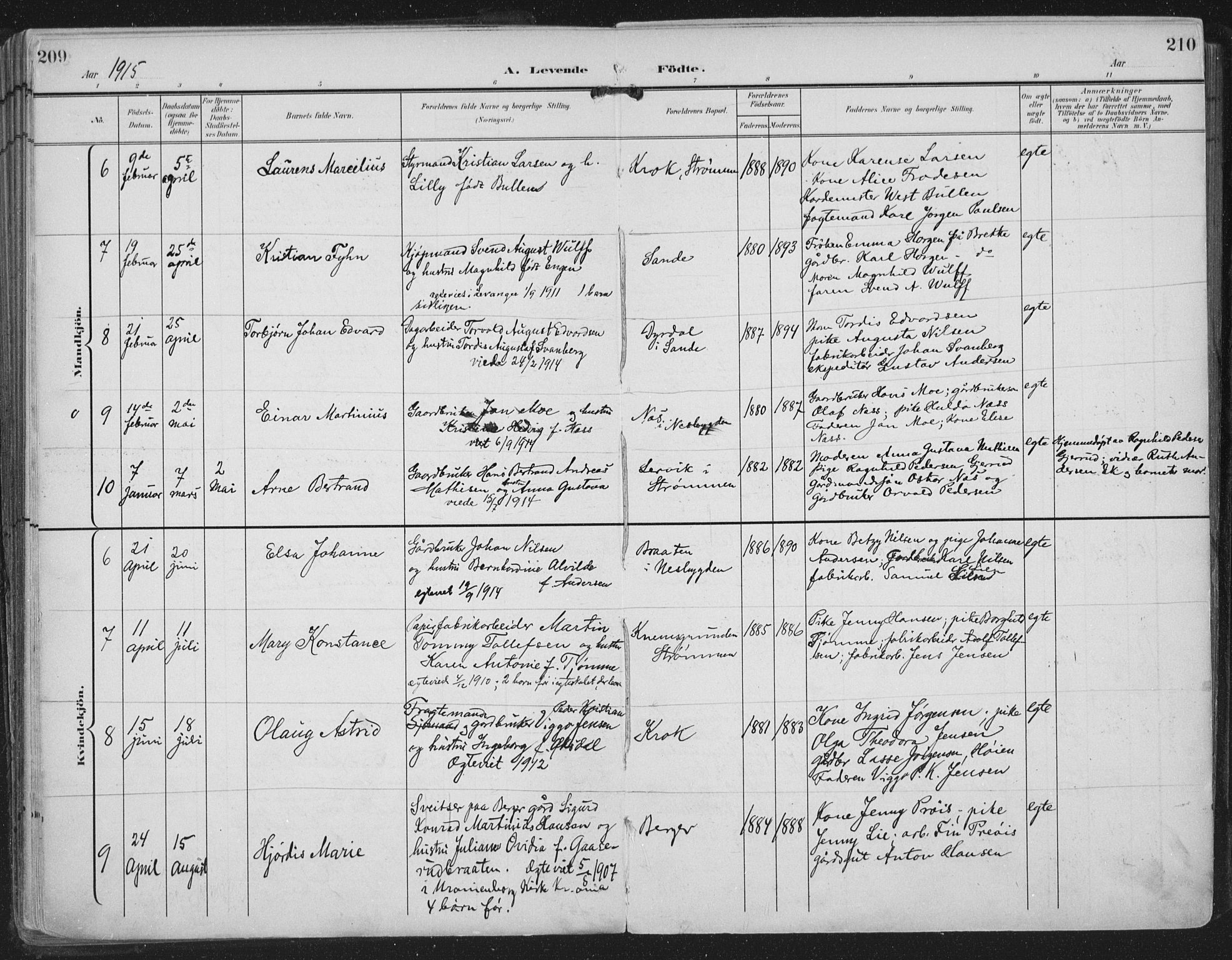 Strømm kirkebøker, AV/SAKO-A-322/F/Fa/L0005: Parish register (official) no. I 5, 1898-1919, p. 209-210