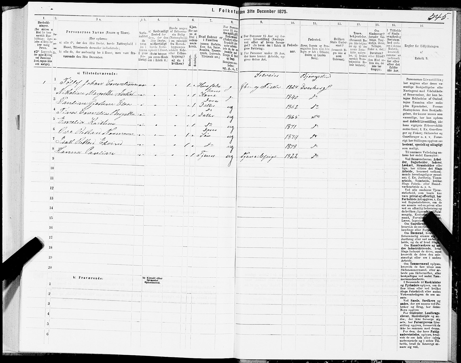 SAT, 1875 census for 1872P Dverberg, 1875, p. 1245