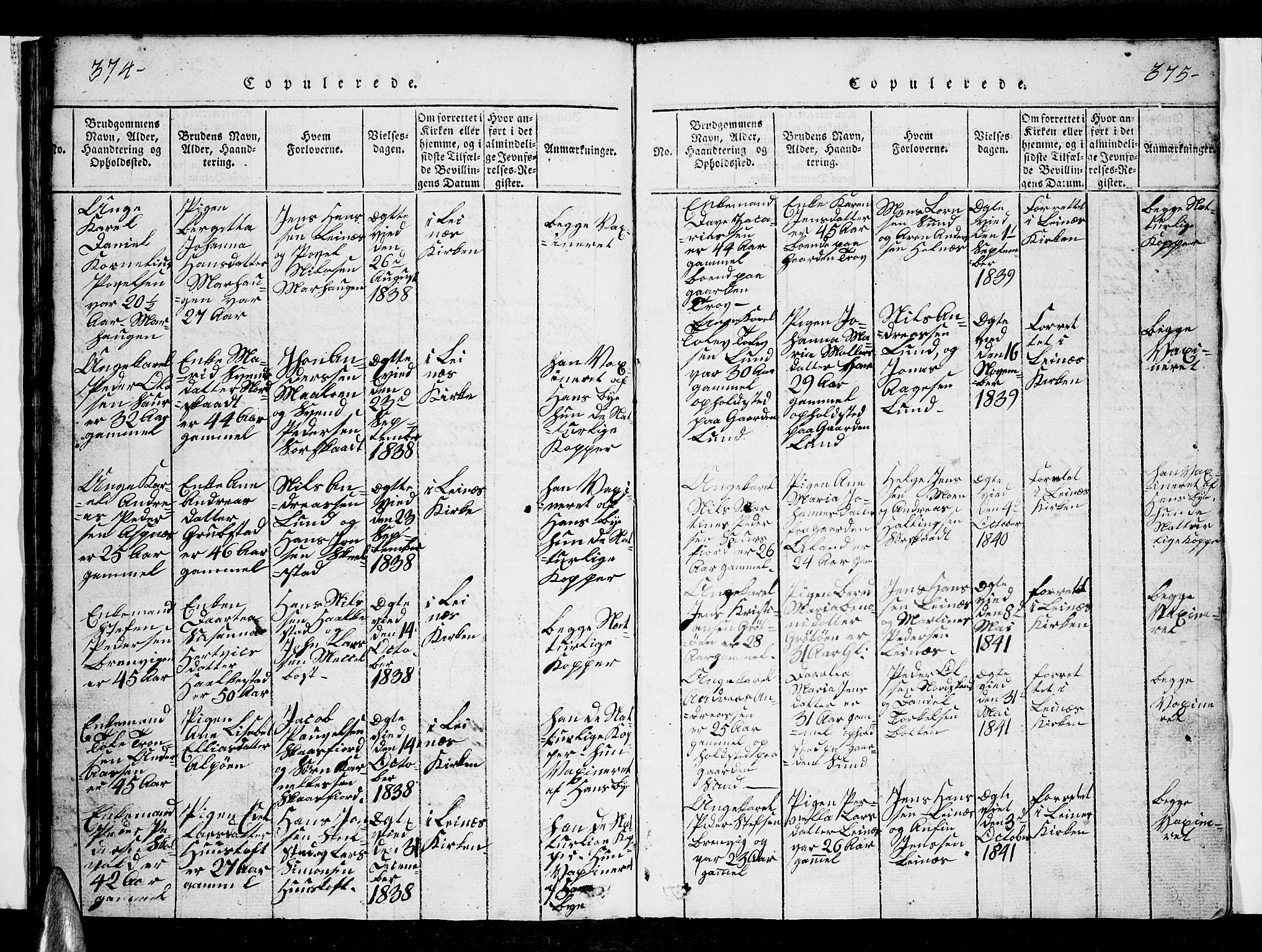 Ministerialprotokoller, klokkerbøker og fødselsregistre - Nordland, SAT/A-1459/857/L0826: Parish register (copy) no. 857C01, 1821-1852, p. 374-375