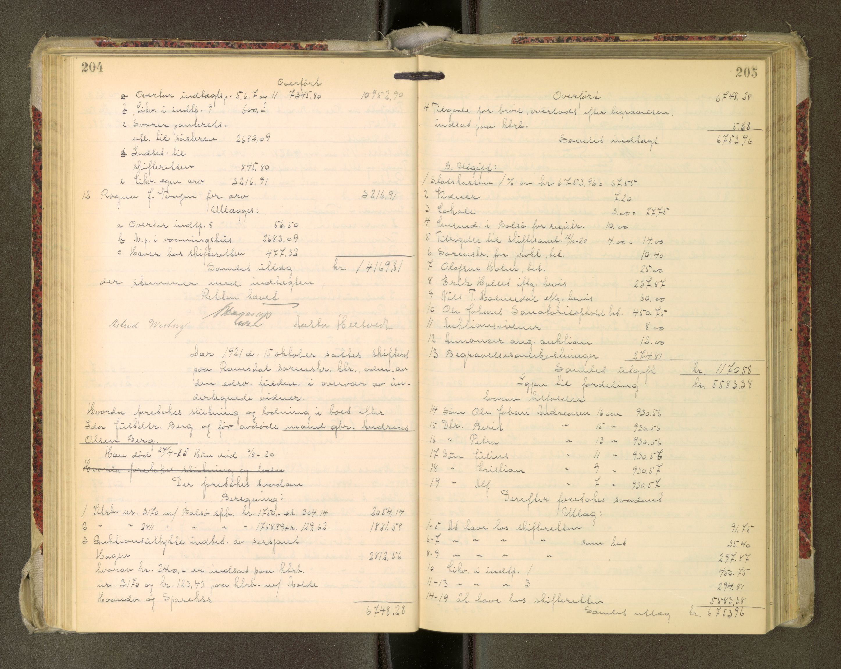 Romsdal sorenskriveri, AV/SAT-A-4149/1/3/3A/L0022: Skifteutlodnings Protokoll, 1920-1924, p. 204-205