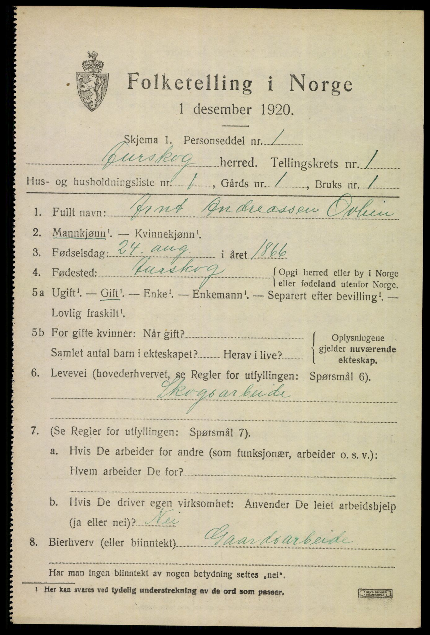 SAO, 1920 census for Aurskog, 1920, p. 1100