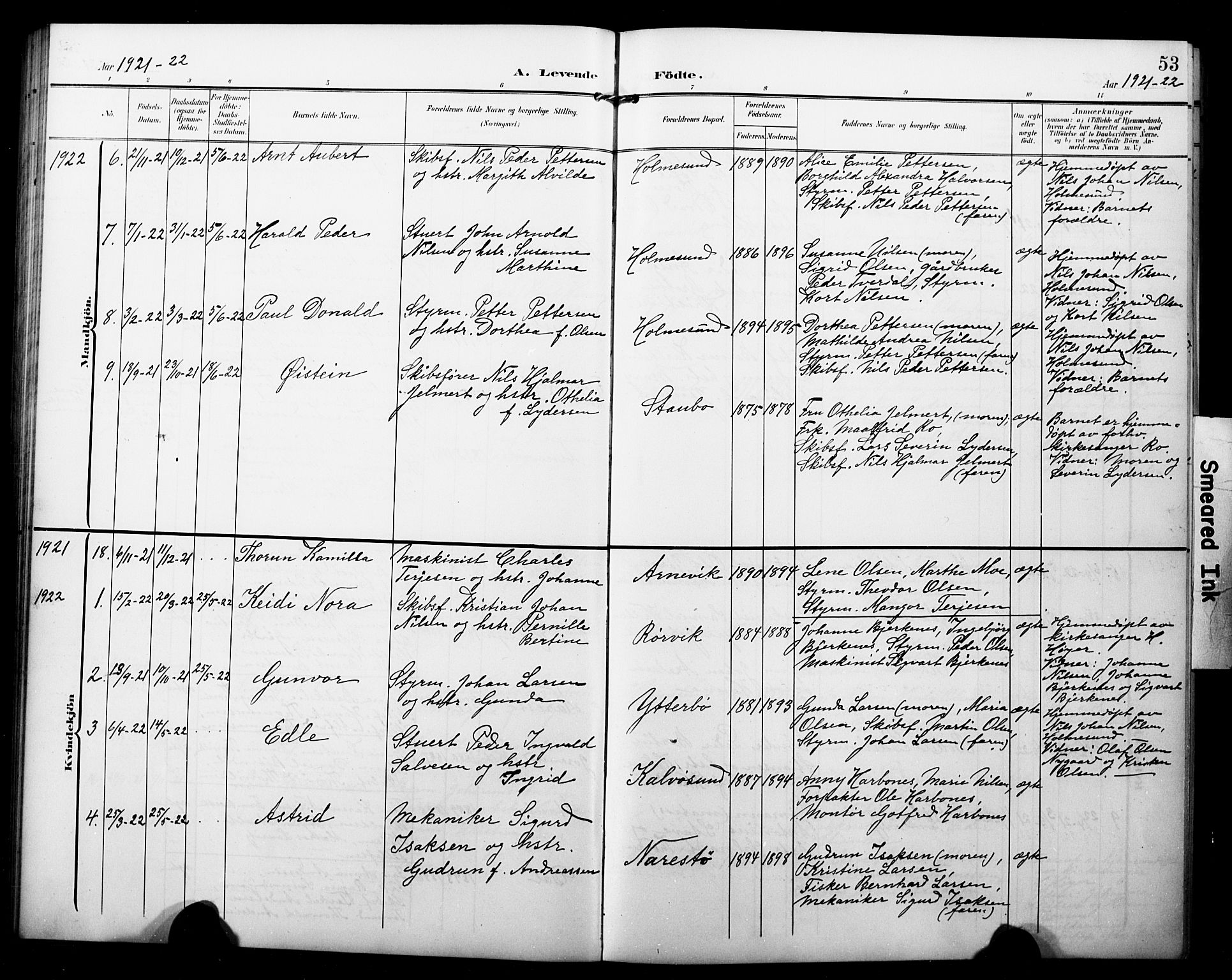 Dypvåg sokneprestkontor, AV/SAK-1111-0007/F/Fb/Fbb/L0005: Parish register (copy) no. B 5, 1905-1924, p. 53