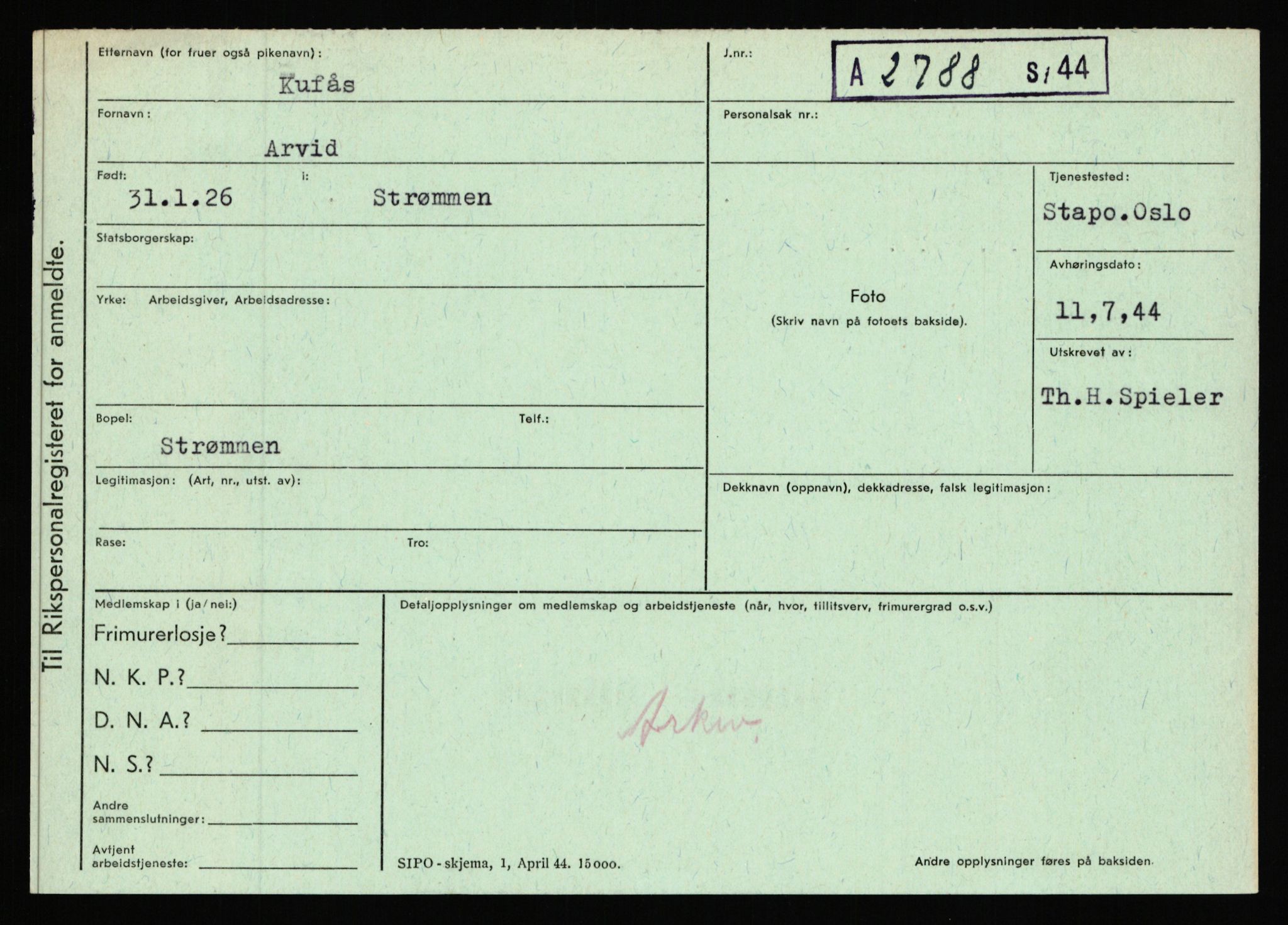 Statspolitiet - Hovedkontoret / Osloavdelingen, AV/RA-S-1329/C/Ca/L0009: Knutsen - Limstrand, 1943-1945, p. 2016